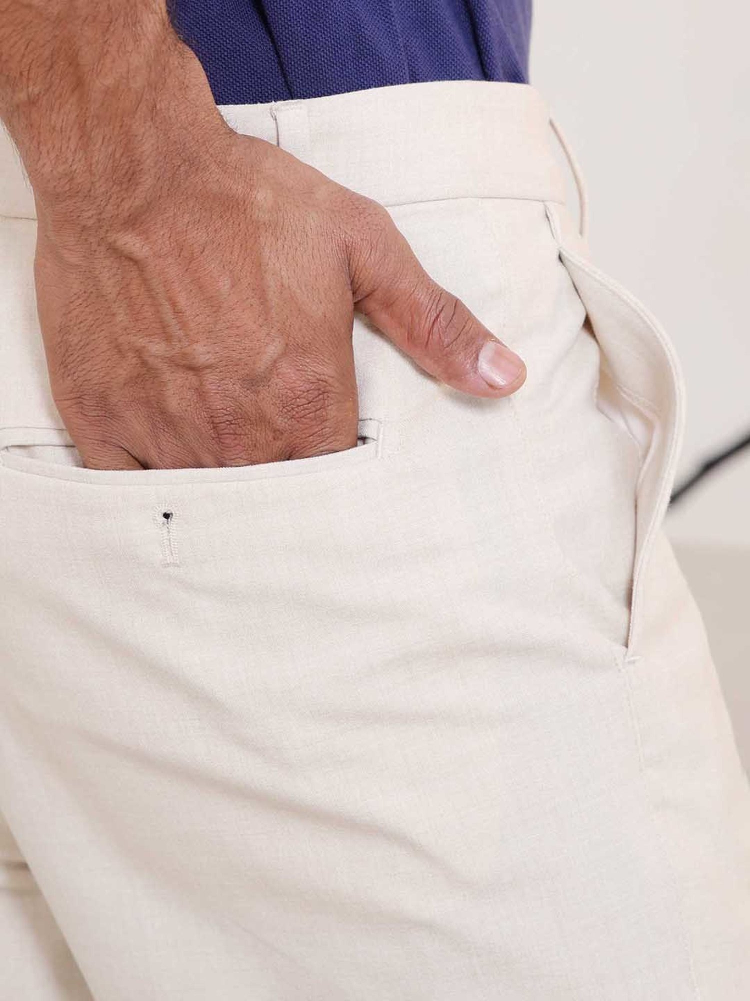 SUBTRACT Ivory Sand Slim Fit Flat Front Trousers