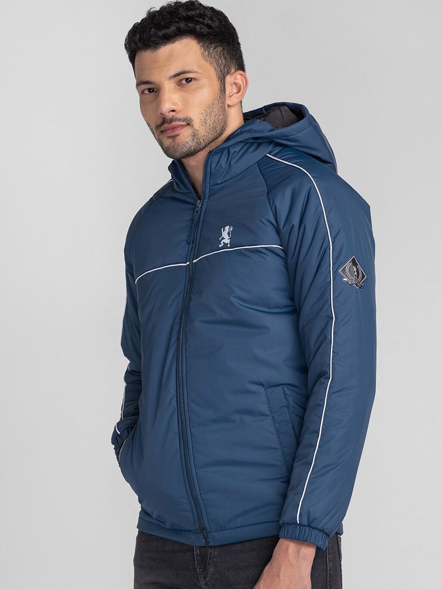 Giordano Dark Sky Blue Regular Fit Hooded Jacket