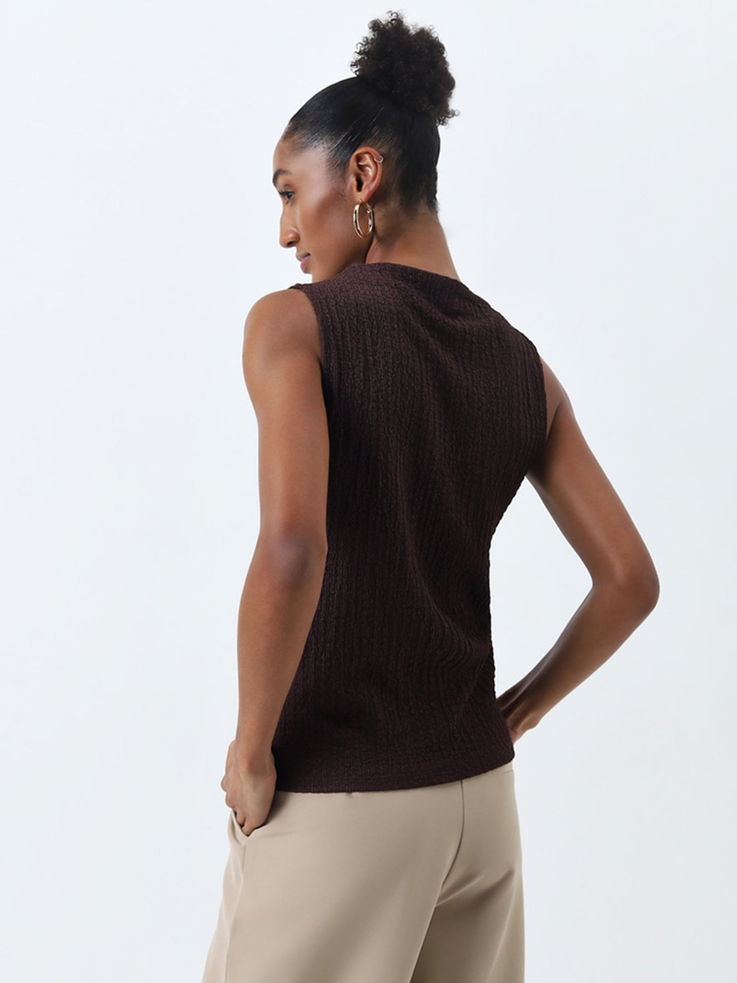 Wardrobe by Westside Dark Brown Self-Textured Top