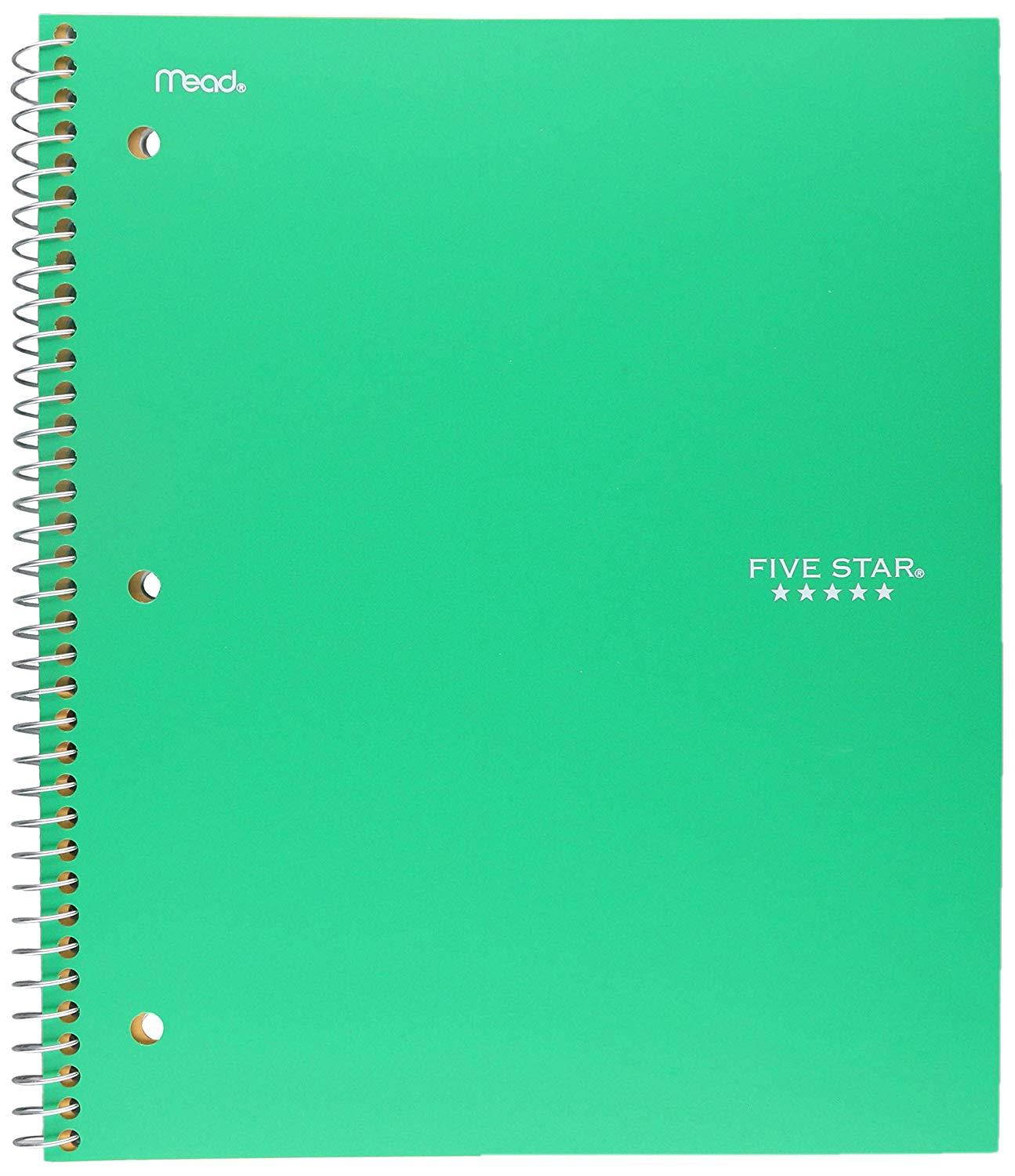 Five Star Spiral Notebooks, 1 Subject, College Ruled Paper, 100 Sheets, 11" x 8-1/2, 6 Pack (38052)