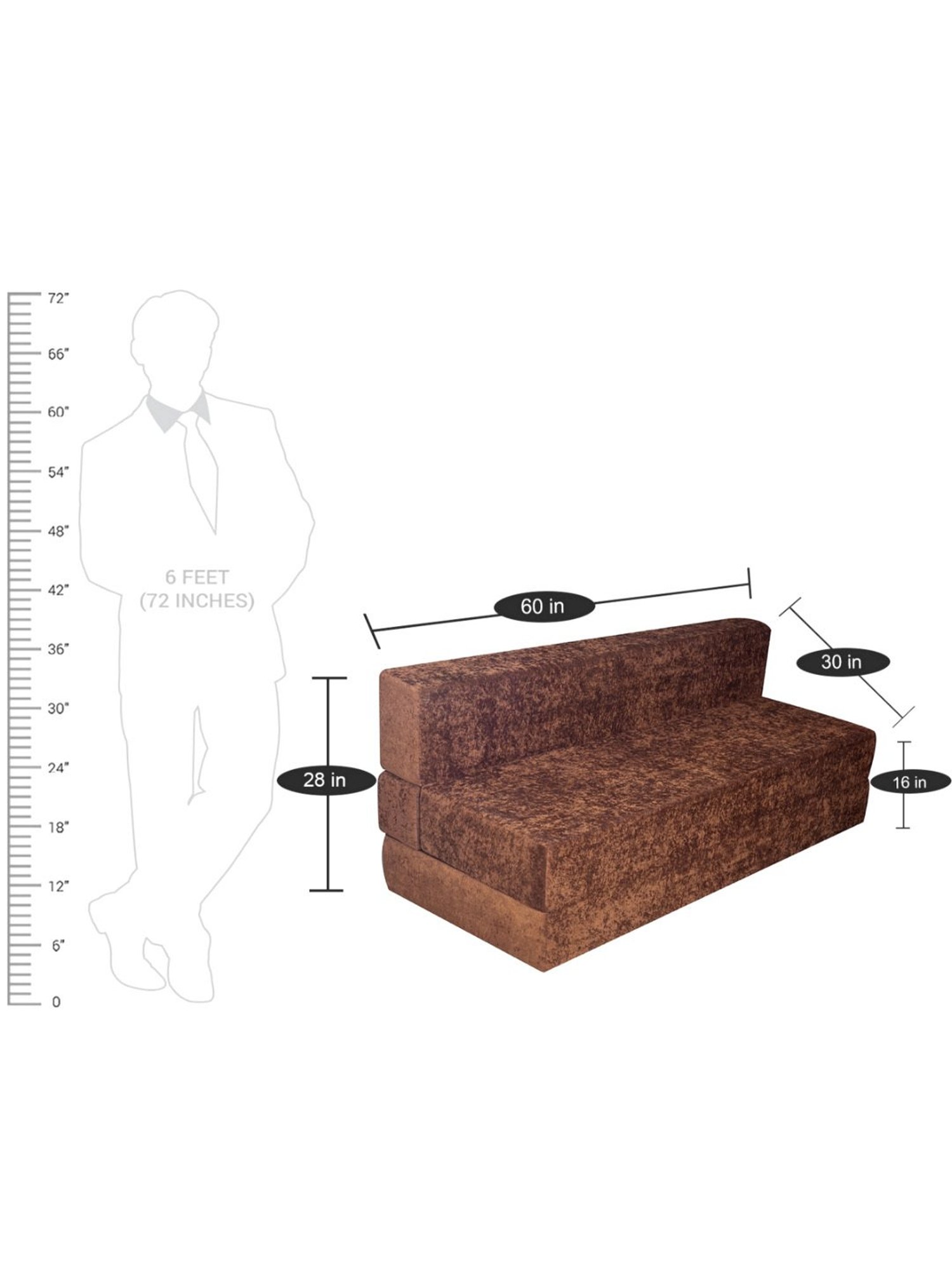 Ikiriya Naples Solid Brown Wood 3 Seater Sofa cum Bed Sparkle Velvet Finish