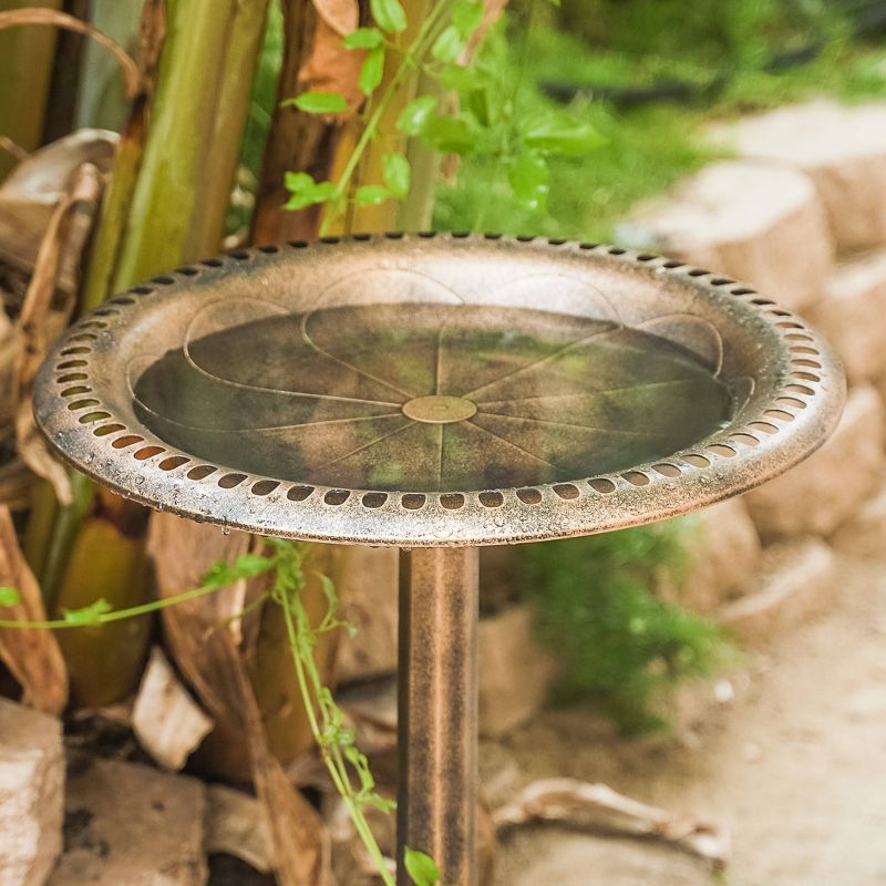 33" Lightweight Plastic Outdoor Flower Design Birdbath and Birdfeeder Bronze - XBrand
