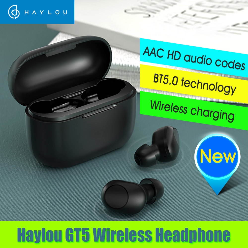 Xiaomi Youpin Haylou GT5 True Wireless Earbuds BT 5.0 Headphones with Touch Control Dual Hosts Voice Assistance Supports Wireless Charging TWS Headsets with In-ear Detection Battery Indicator for