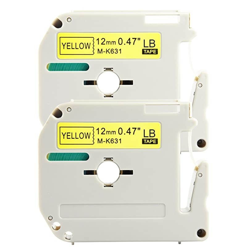 MK231 MK 231s M231 047 Inch x 263 Feet12mmx 8mBlack on White Label TapesCompatible for Brother PTouch Label Makers PTM95 PT90 PT65 PT80 12mm Black on Yellow 2 Pack