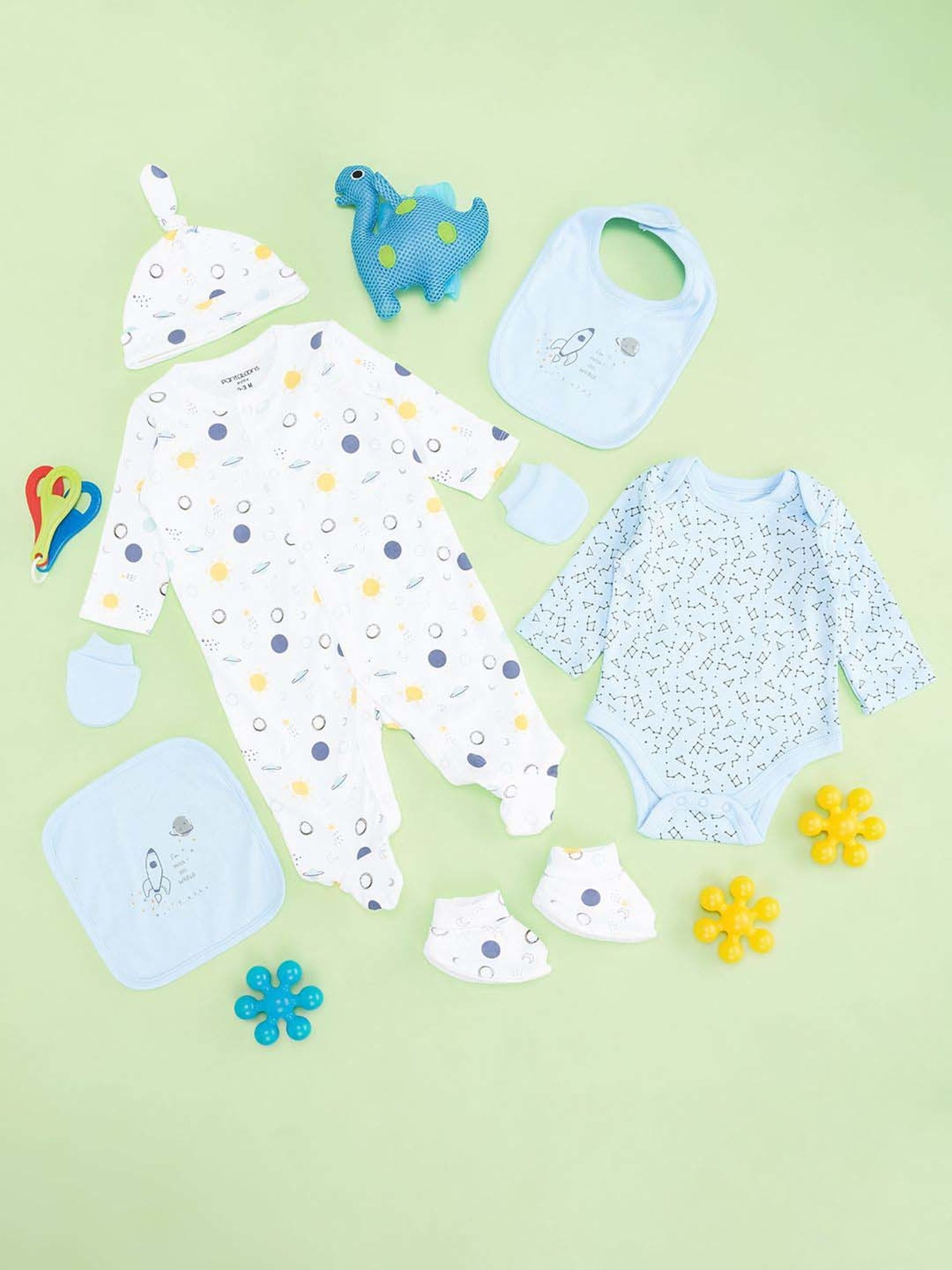 Pantaloons Baby Boys Blue & White Cotton Printed Full Sleeves Clothing Sets