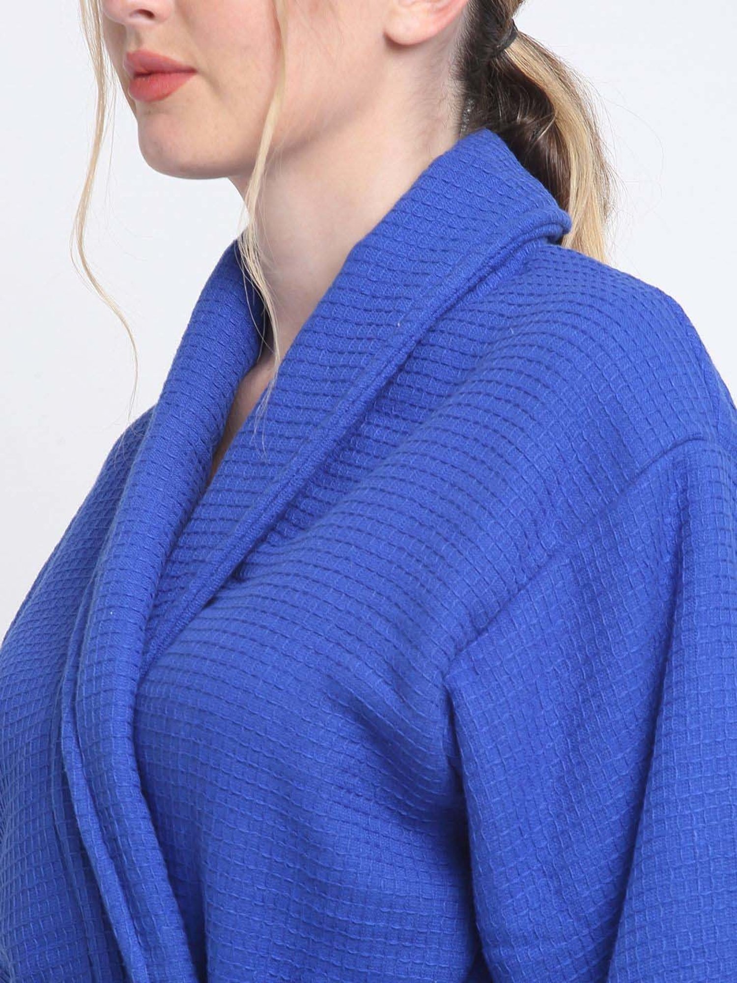 Creeva Everyday Red & Navy 225 GSM Micro Terry Bathrobe with Front Pocket & Kimono Collar