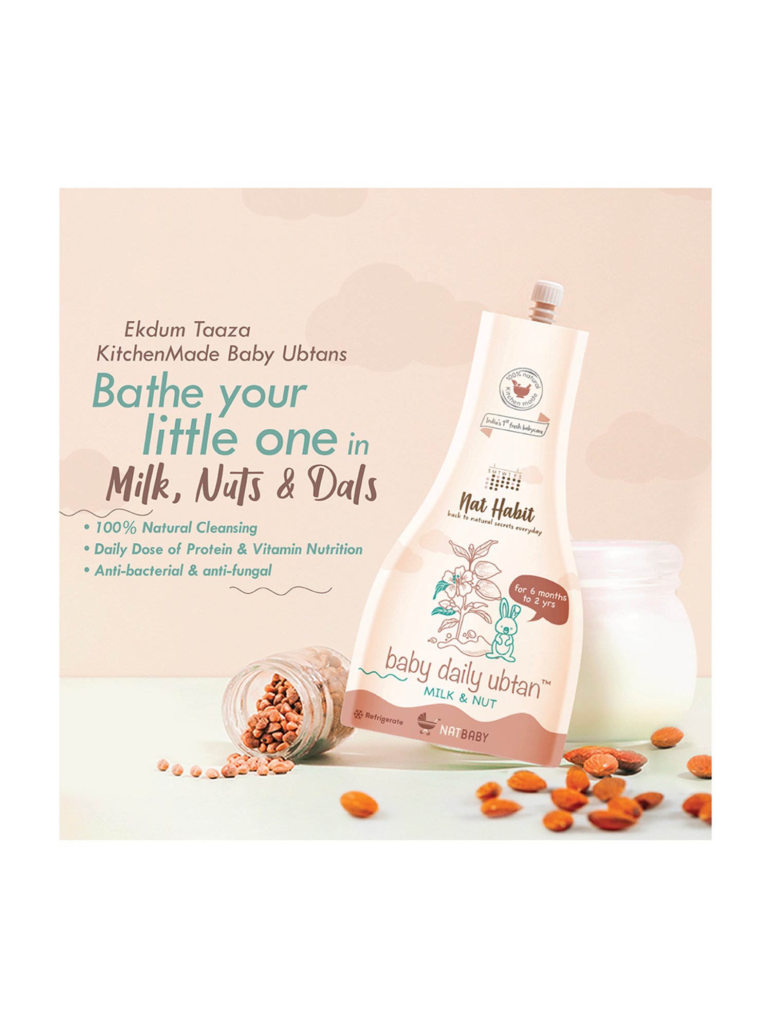 Nat Habit Milk & Nut Baby Daily Ubtan Body Scrub for 6 Months to 2 Years - 80 gm