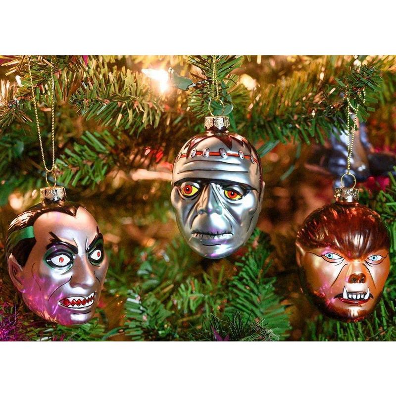 Accoutrements Set of 3 Monster Blown Glass Christmas Ornaments