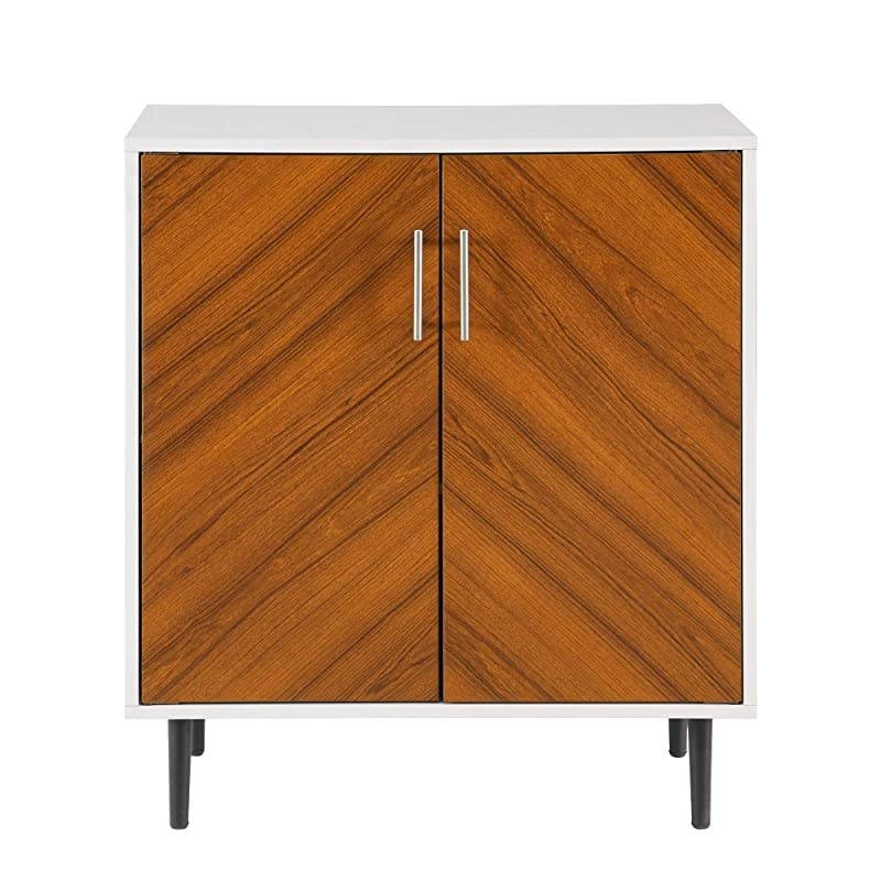 Edison Fehr Mid Century Modern 2 Door Bookmatch Accent Cabinet , 28 Inch, Solid White