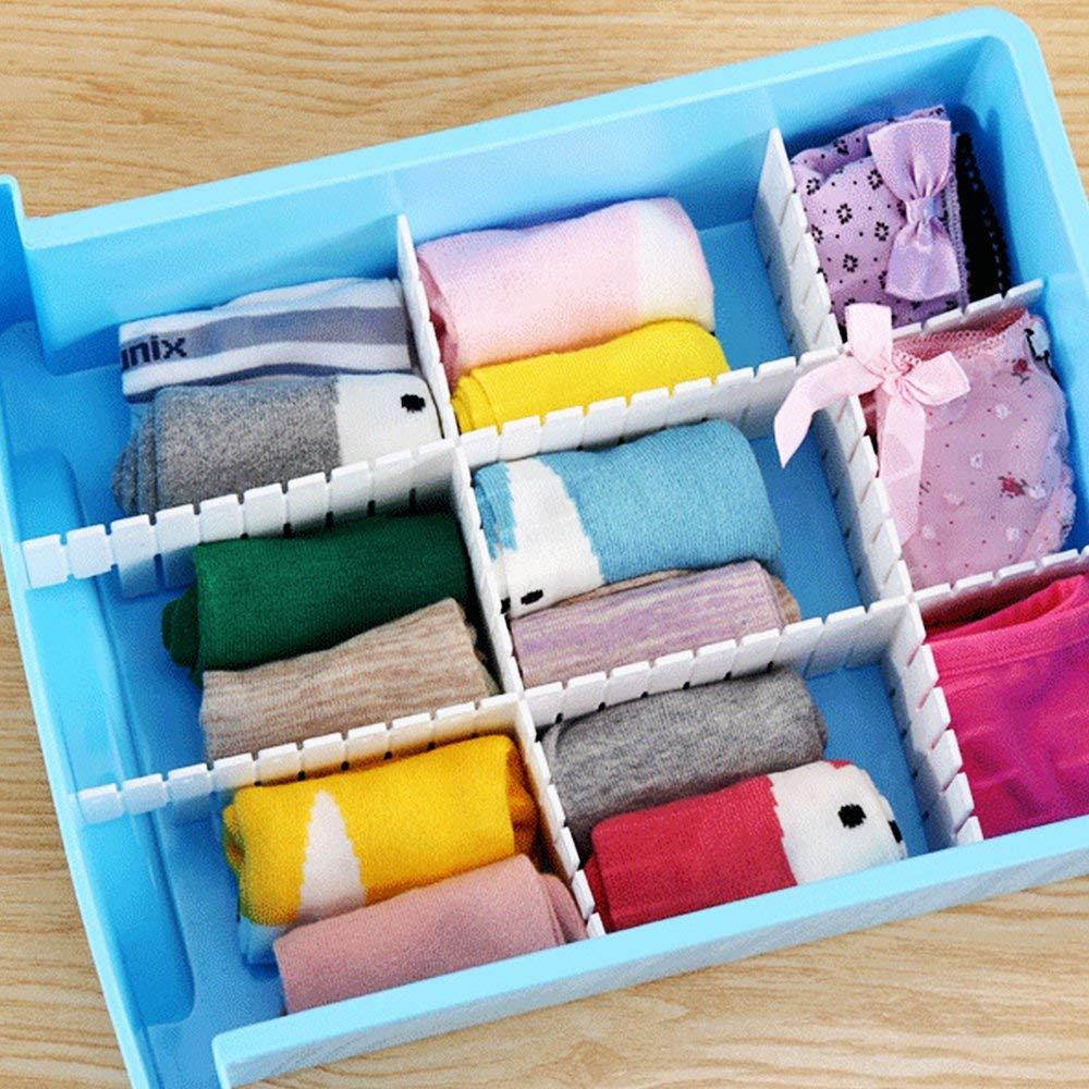 8pcs DIY Plastic Grid Drawer Divider Household Storage ShineMeThickening Housing Spacer Sub-grid Finishing Shelves for Home Tidy Closet Stationary Makeup Socks Underwear Scarves Organizer (White)