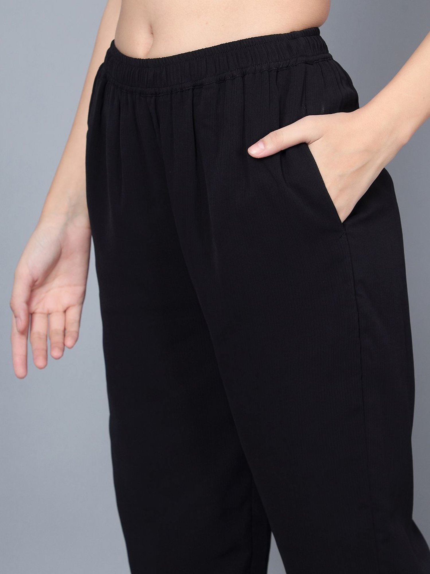 Anvi Be Yourself Black Mid Rise Trousers