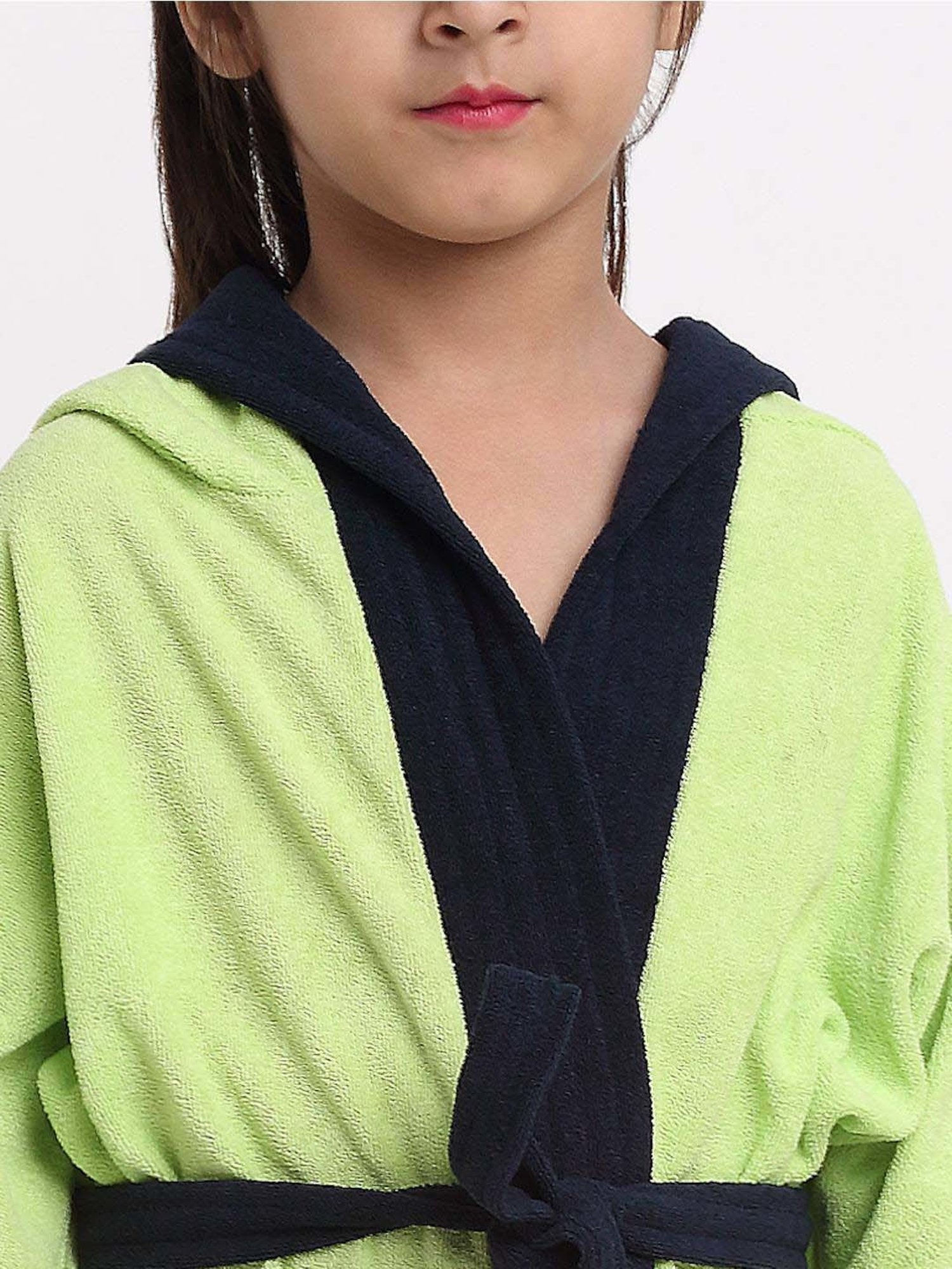 Creeva Melodious Black & Turkish Micro Terry 225 GSM Kids Hooded Bathrobe 4-5 Years With Pocket