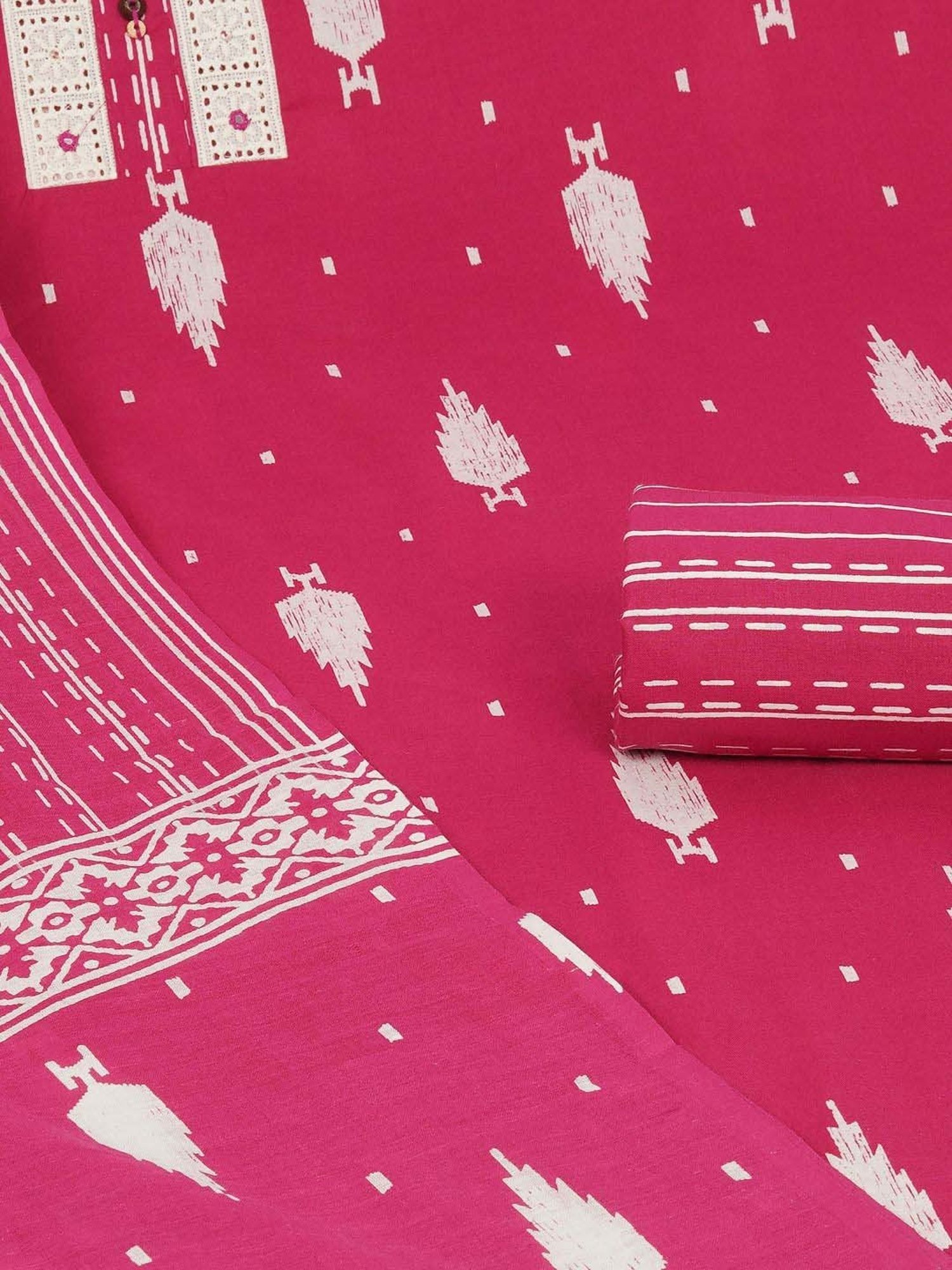 Kami Kubi Pink Cotton Printed Unstitched Dress Material