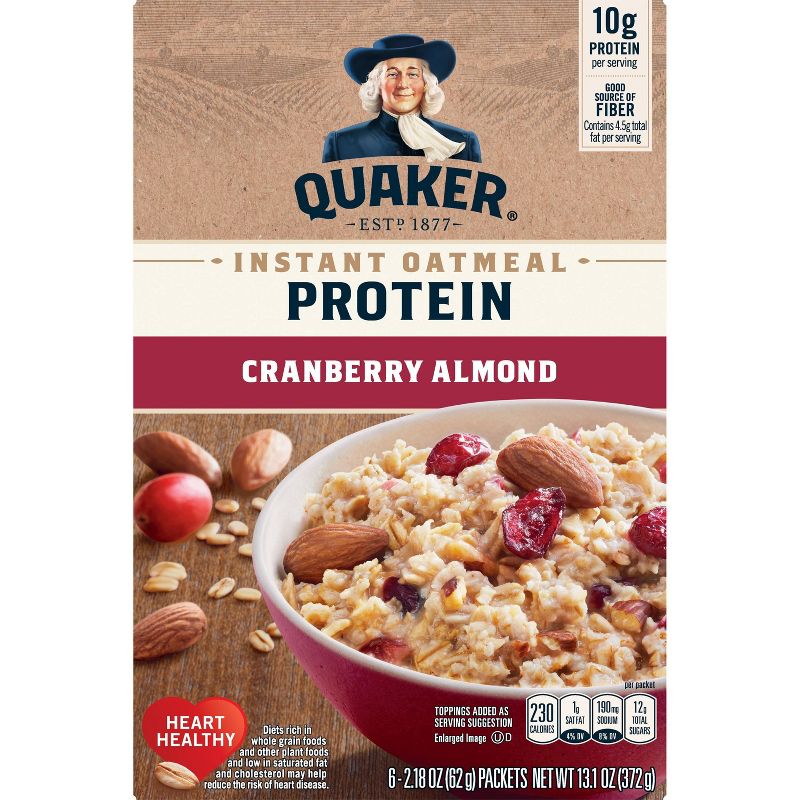 Quaker Protein Cranberry Almond Instant Oatmeal - 6ct