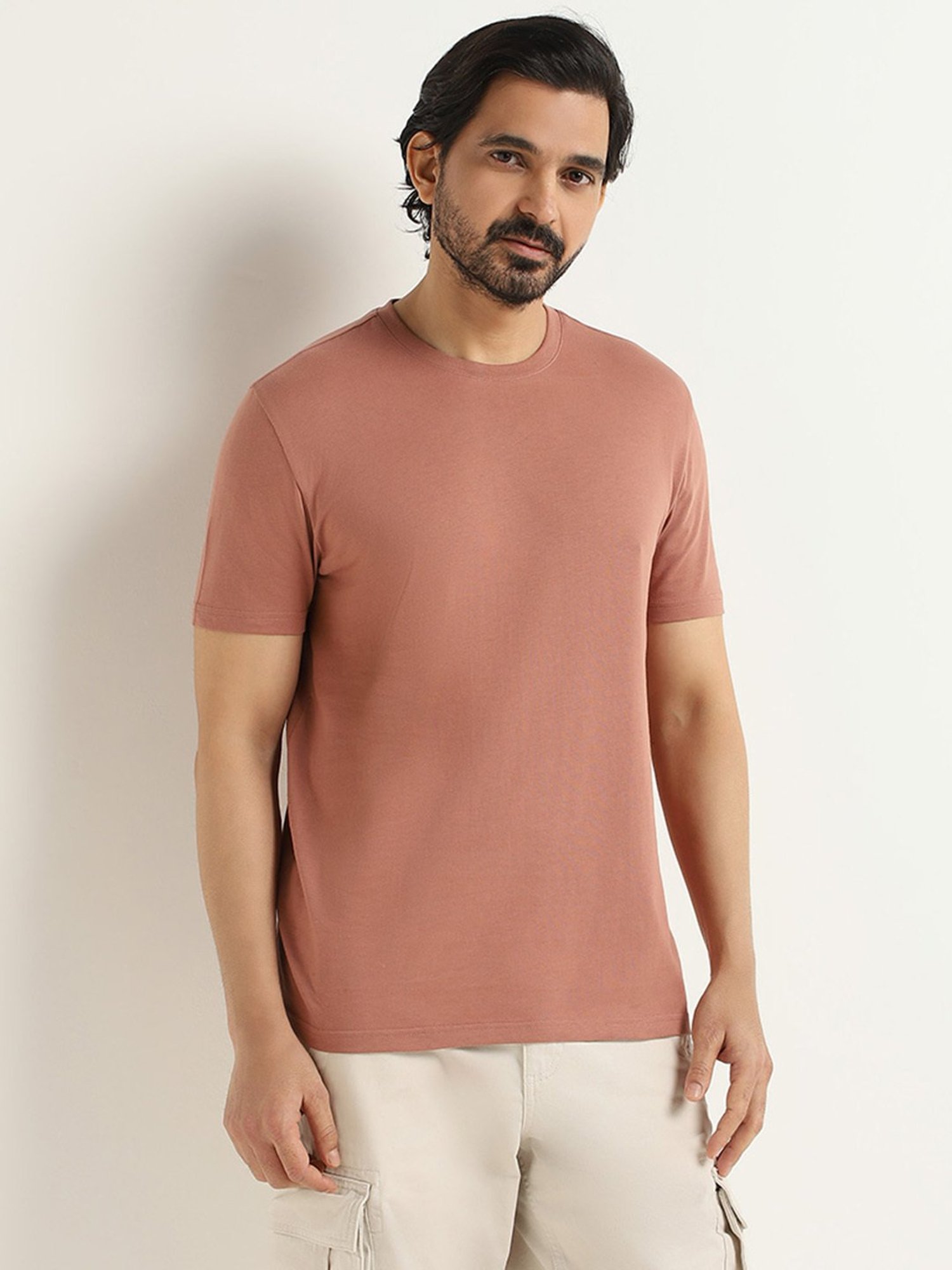 WES Casuals by Westside Light Pink Slim Fit T-Shirt