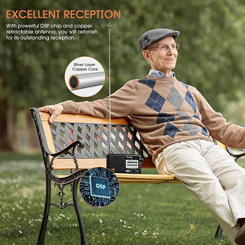 J01 Transistor Radio Battery Operated AM FM Radio Excellent Reception 2200mAh Rechargeable Battery TF Card MP3 Player