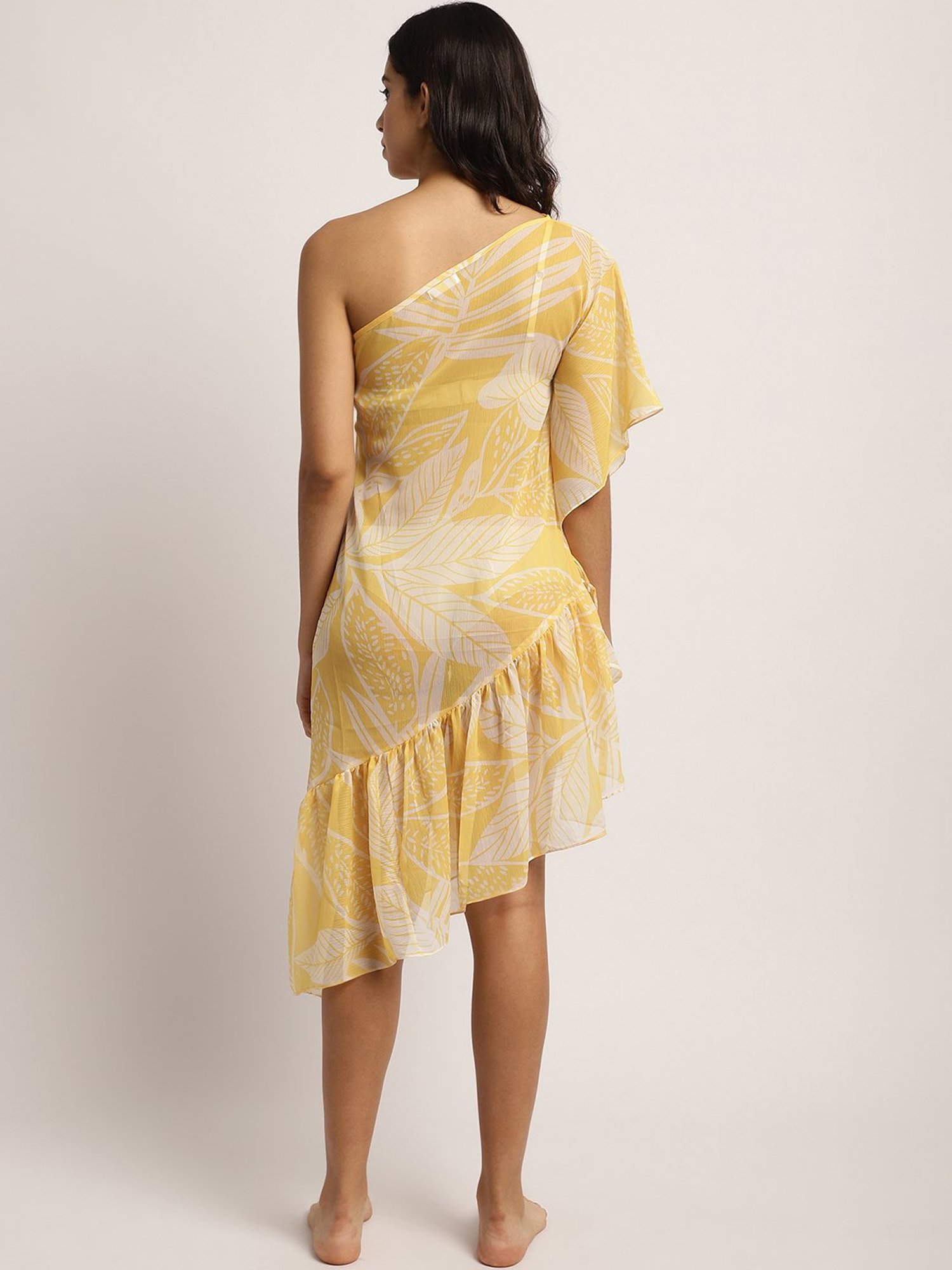 Erotissch Yellow Printed Beachwear Cover-Up Dress