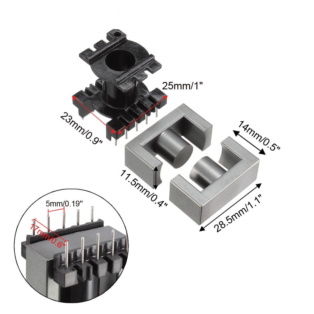 2 Sets EC28 5 with 5pin Transformer Bobbin PC40 Ferrite Core Vertical 4 Ferrite Halves and 2 Bobbin