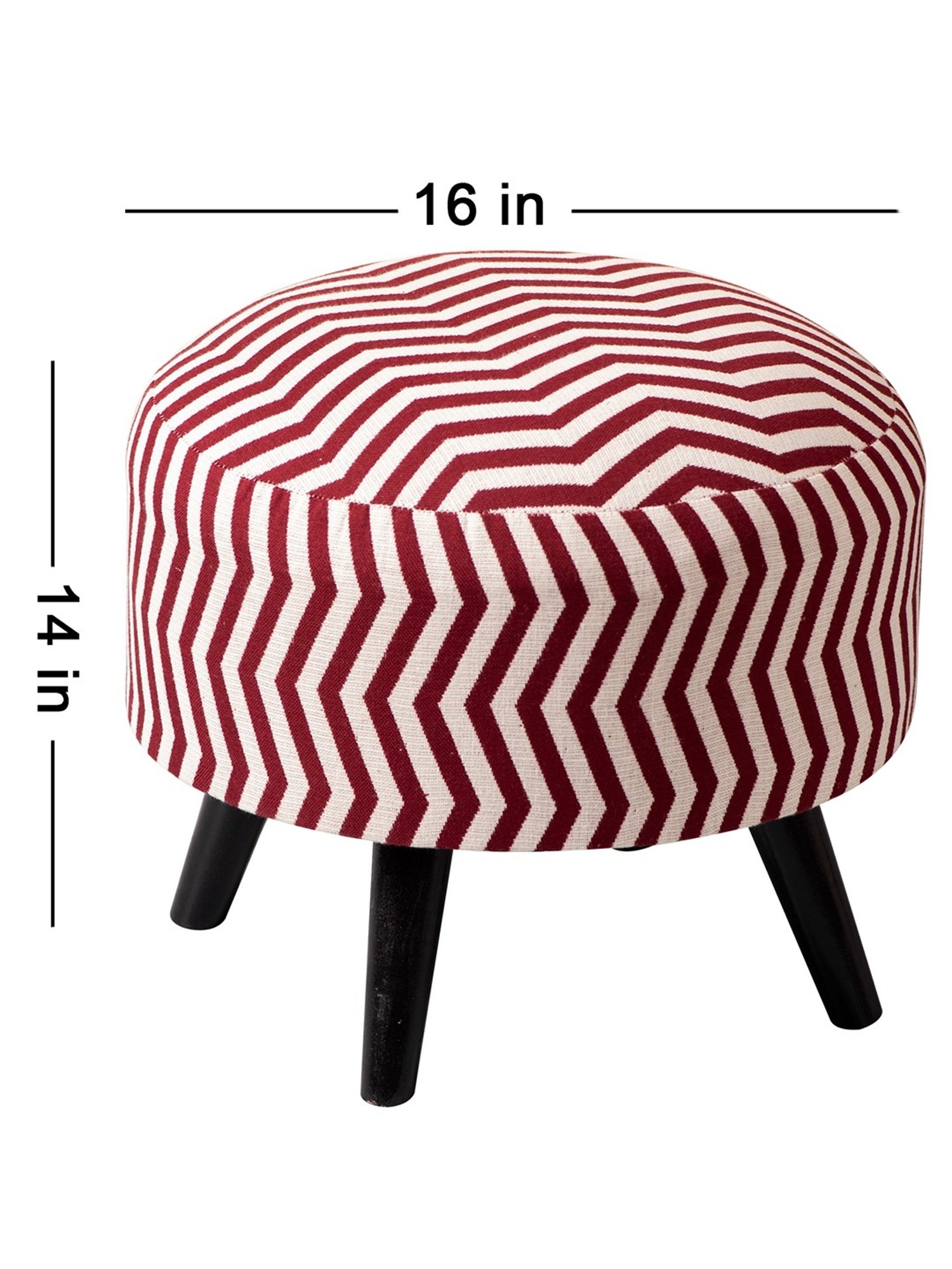 Nestroots Printed White Cotton Canvas 4 Wooden Legs Ottoman