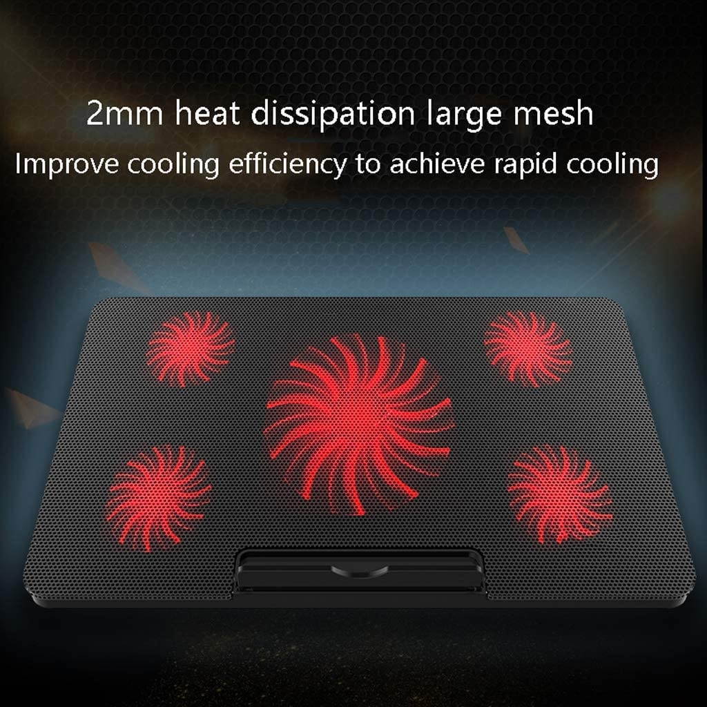 MYBA Laptop Cooling pad Laptop Cooling Pad, 5 Fans Notebook Cooling Pad 2400 RPM and LED Lights 2 USB Ports 6 Angle Adjustable Laptop Cooler Fits 12"-17" Laptop Cooler (Color : Blue)