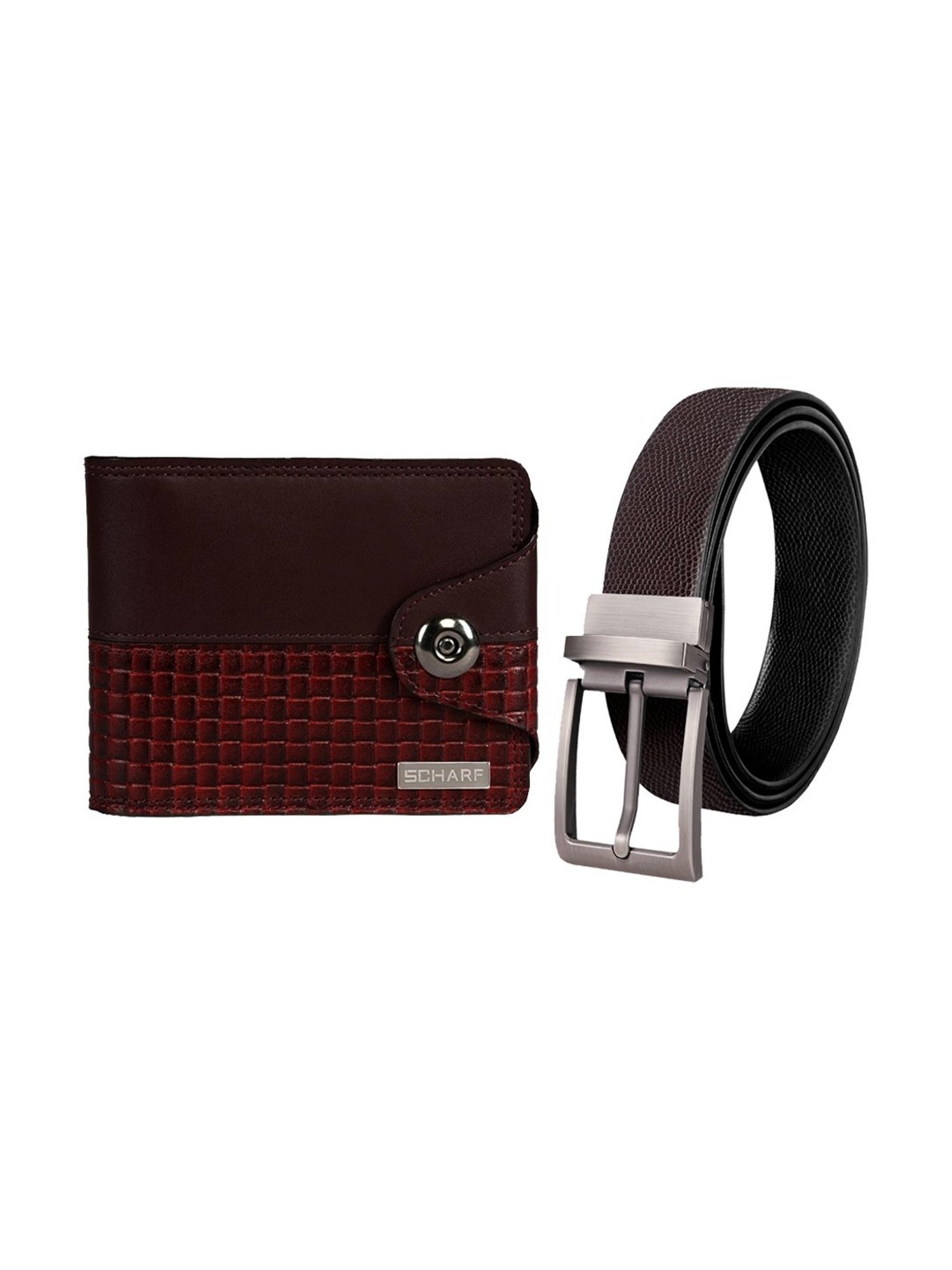 Scharf Brown Leather Set Of Waist Belt And Wallet For Men