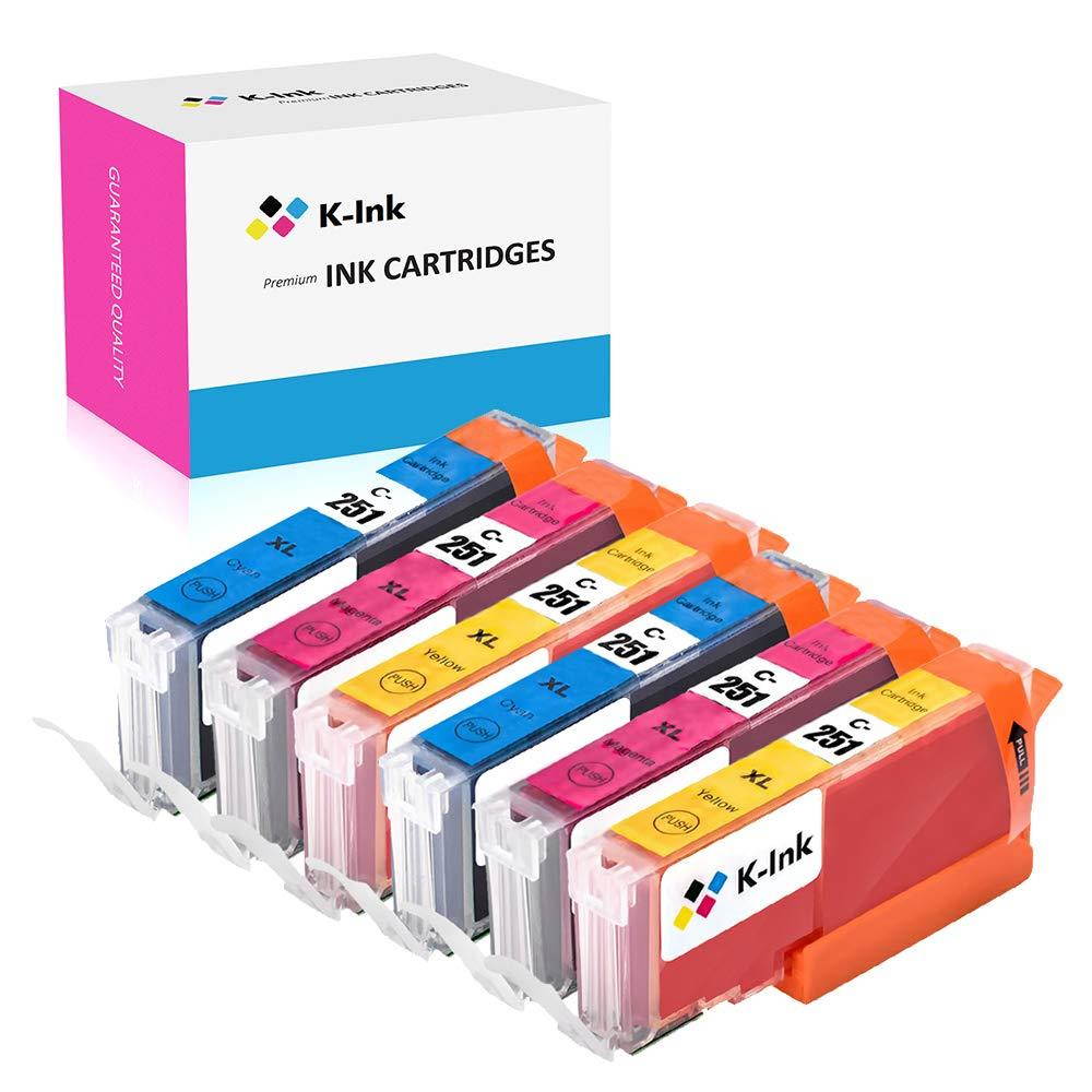 K-Ink Compatible Ink Cartridge Replacement for Canon CLI-251 CLI 251 XL (2 Cyan, 2 Yellow, 2 Magenta)