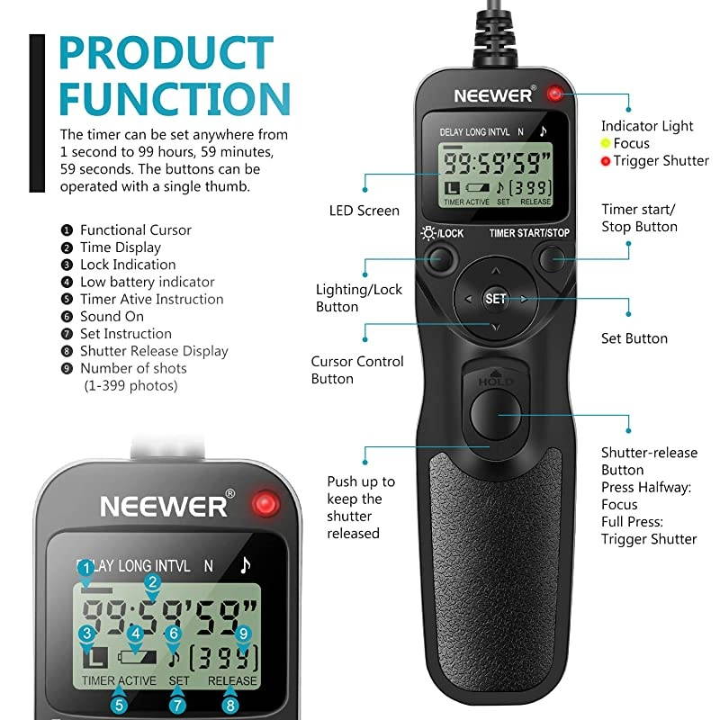LCD Timer Shutter Release Remote Control for Canon 700DT5i 650DT4i 550DT2i 500DT1i 350DXT 400DXTi 1000DXS 450DXSi 60D 100D and Pentax