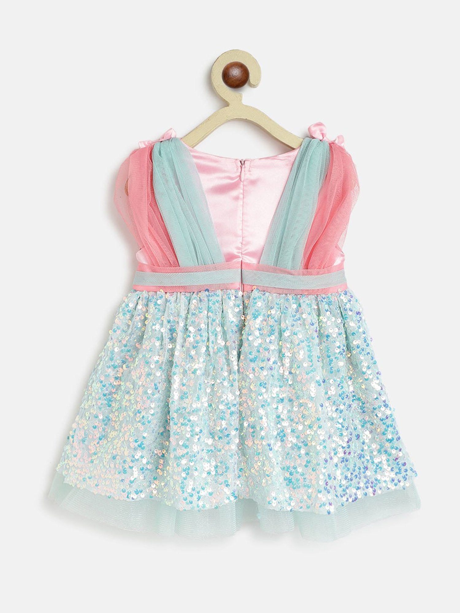 Nauti Nati Kids Pink & Blue Embellished Dress