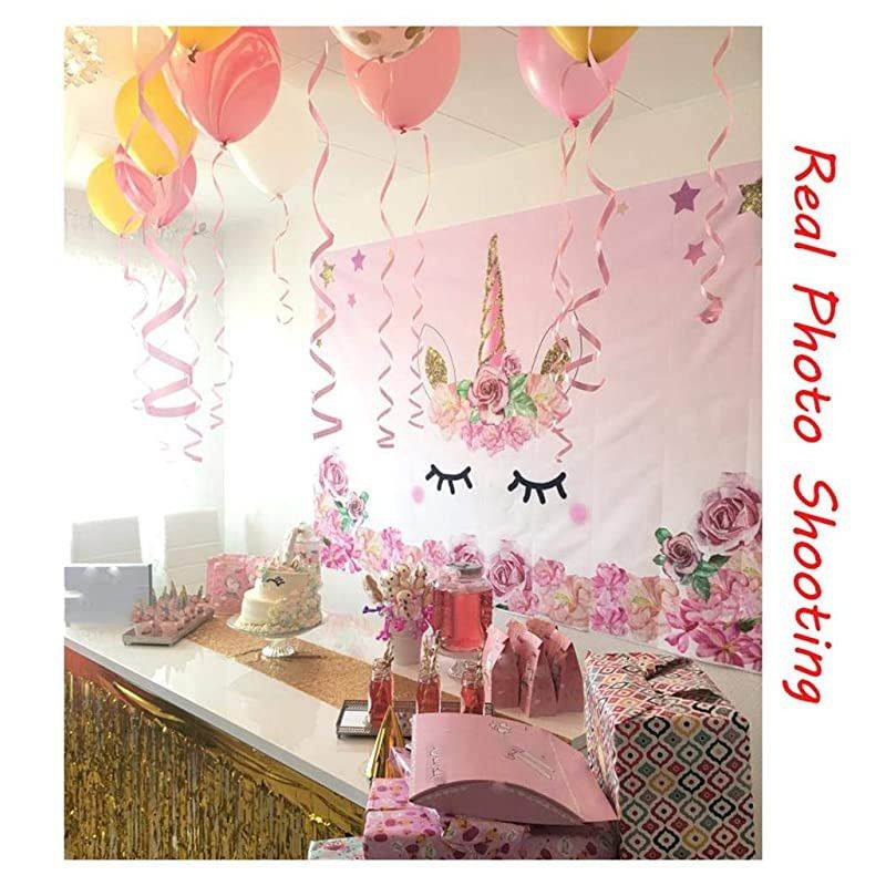 5x3ft Photography Background Unicorn Birthday Party Photo Backdrop Background Watercolor Flowers Roses Cute Stars Smiling Face Baby Shower Unicorn Head Sweet Pink Girls Photo Portrait Stduio
