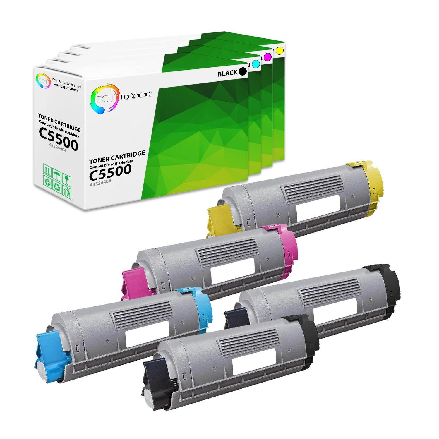 TCT Premium Compatible Toner Cartridge Replacement for Okidata C5500 C5500N C5650 C5650N C5800 C5900 MFP Printers (Black 43324404, Cyan 43324403, Magenta 43324402, Yellow 43324401)- 5 Pack