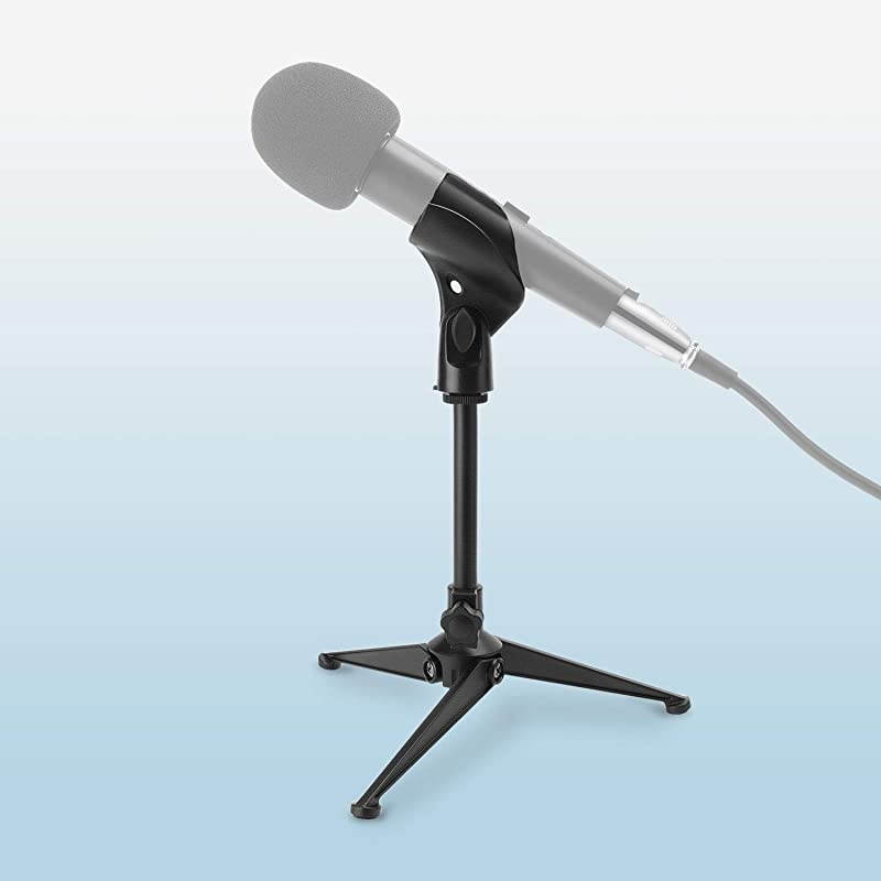 Desk Mic Stand Universal Adjustable Desktop Microphone Stand Portable Foldable Tripod Mic Table Stand with Small Plastic Microphone Clip For Sm57 Sm58 Sm86 Sm87 Blue YetiBlue Snowball iCE