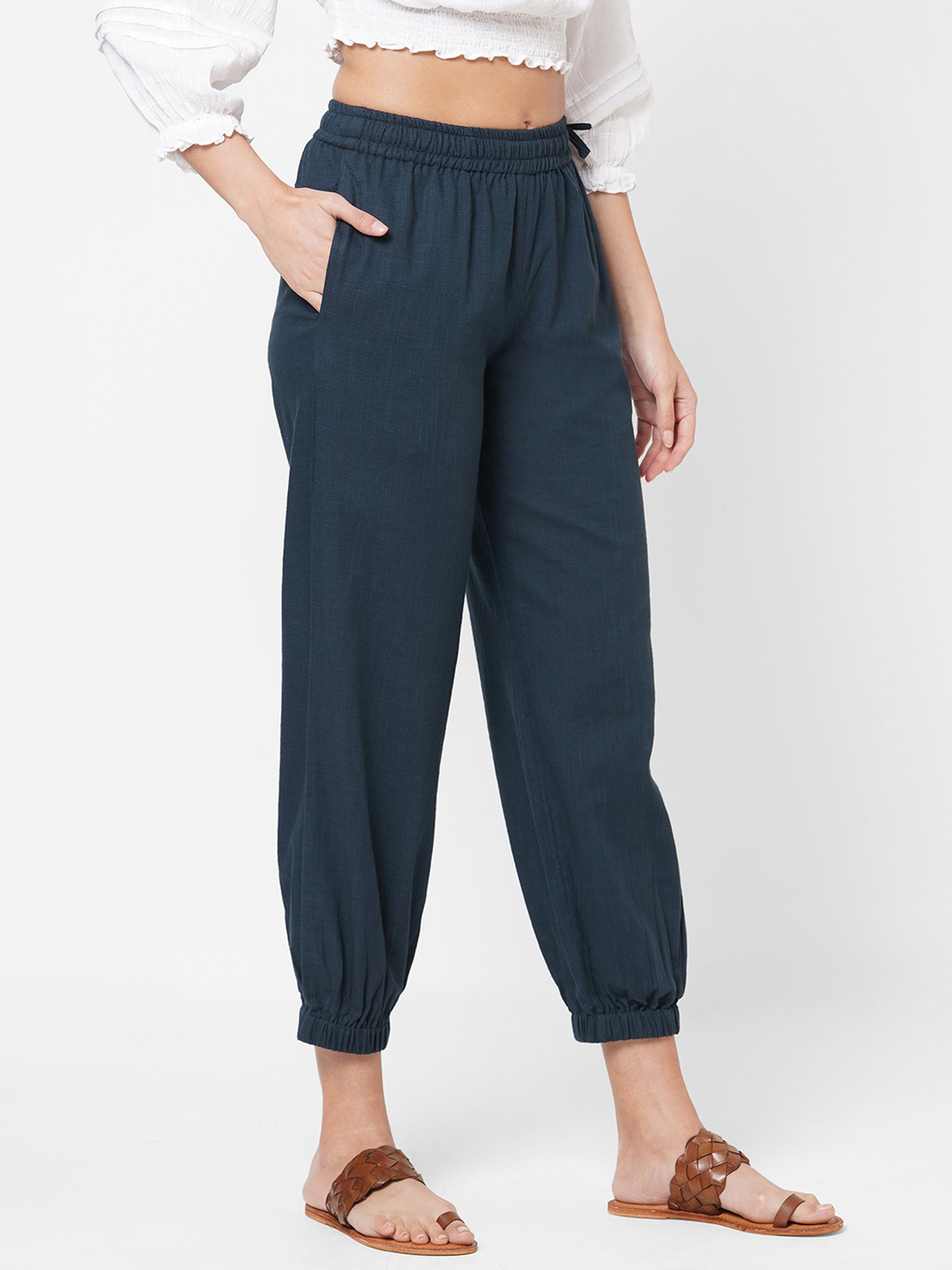 Kami Kubi Navy Regular Fit Elasticated Harem Pants