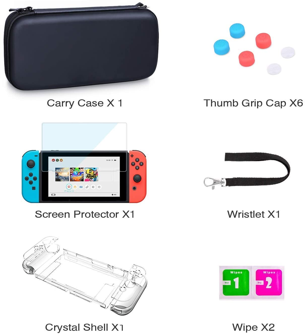 AISITIN Nintendo Switch Case - Nintendo Switch Carry Case Pouch + Switch Cover Case + HD Switch Screen Protector + Thumb Grips Caps for Nintendo Switch Console Accessories