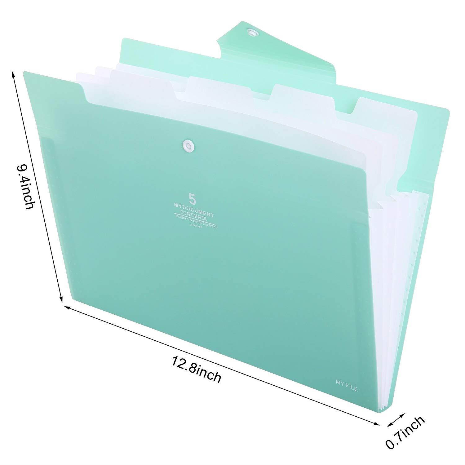 Skydue PP Expanding File Folder Accordion Documents Letters Organizer, 5 Pockets, A4 Size (Light Blue)