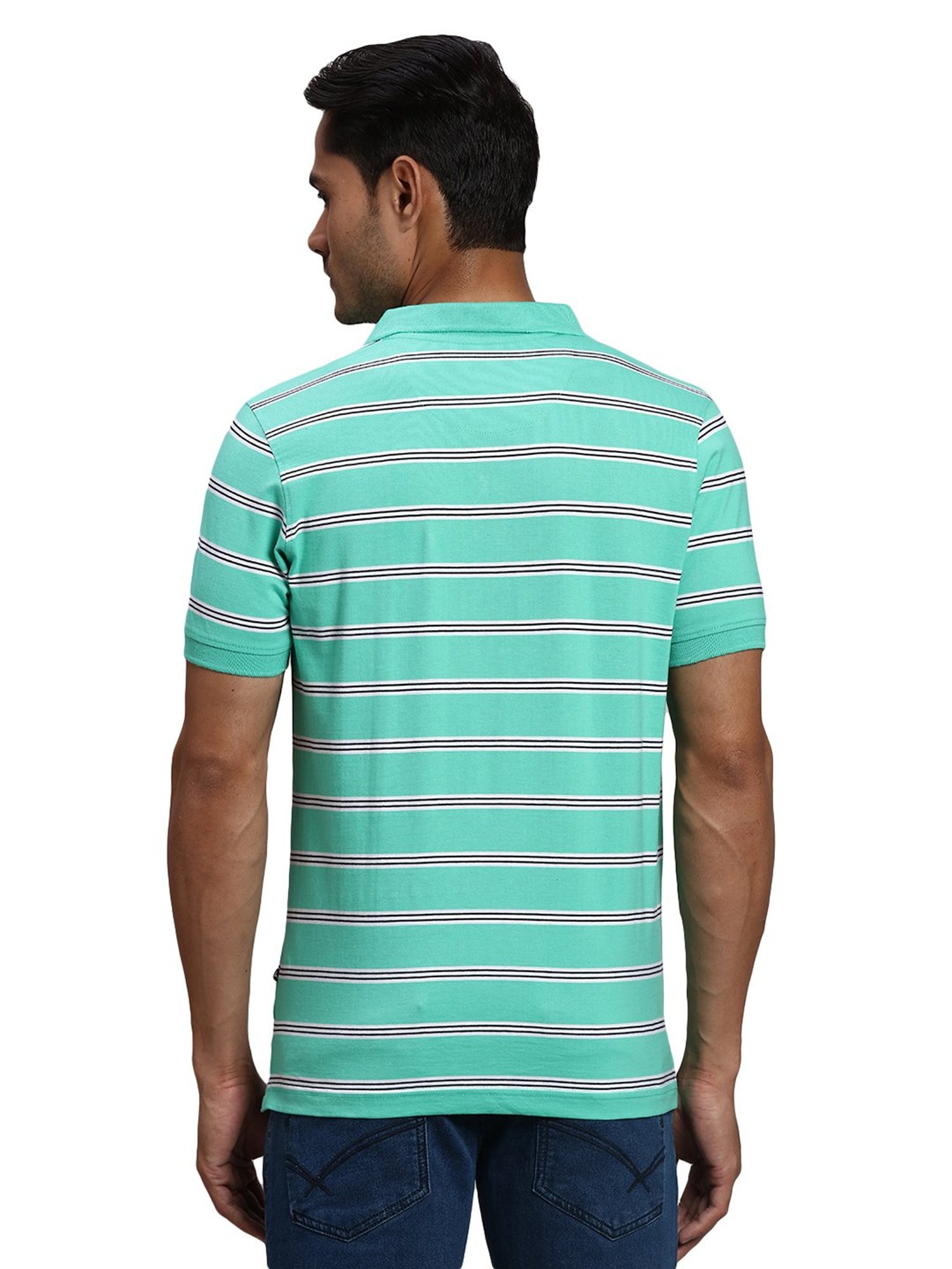 Parx Green Regular Fit Striped Polo T-Shirt
