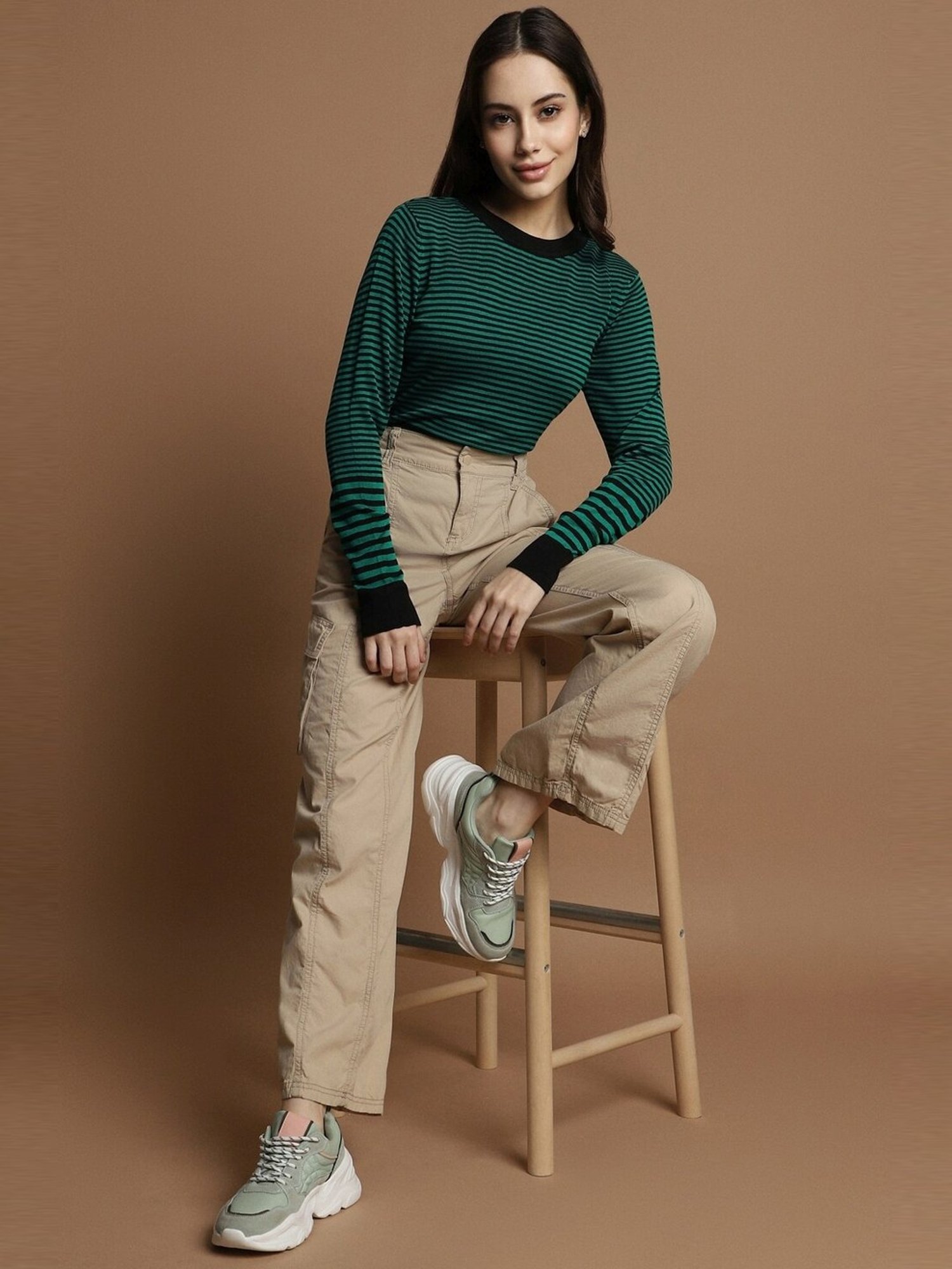 Allen Solly Green Striped Top