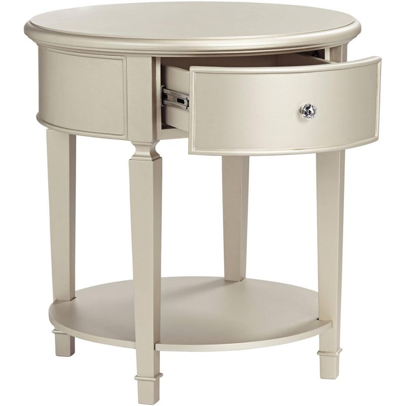 55 Downing Street Alina 1-Drawer Champagne Silver Round Side Table