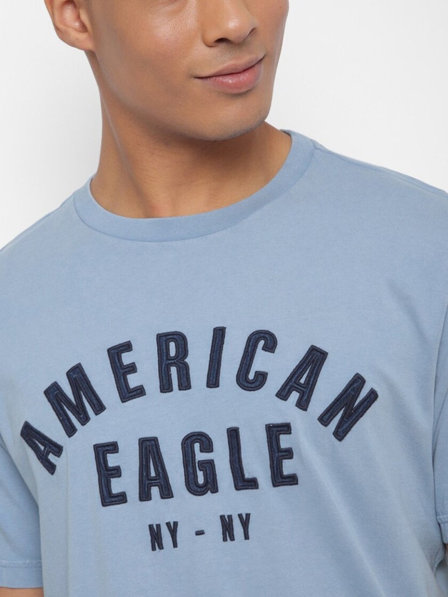 American Eagle Blue Cotton Regular Fit Printed T-Shirt