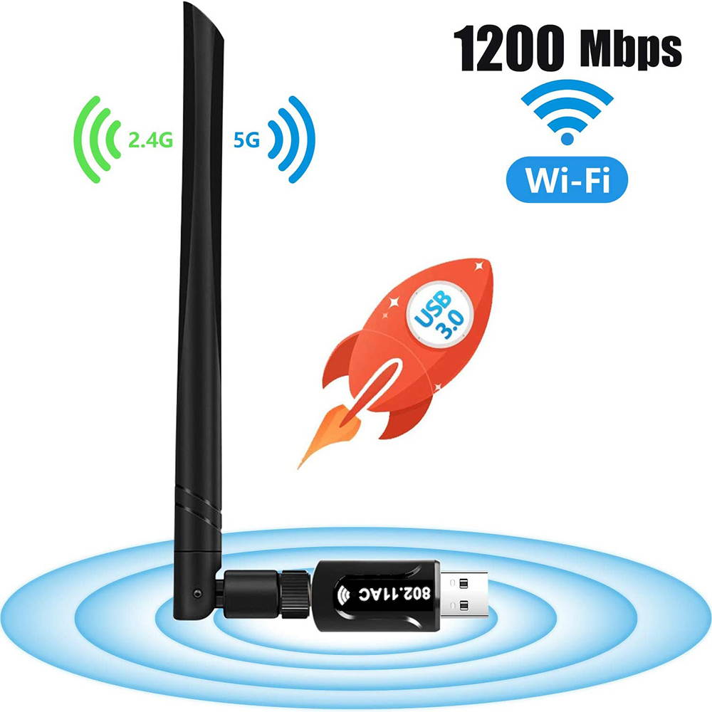 Realtek RTL8812BU USB Wireless Adapter 1200 Mbps with 5 dBi Antenna Dual Band AC1200 WiFi Dongle IEEE 802.11 a b g n ac for Laptop Desktop USB 3.0 Network Adapter Support Windows 10 Mac