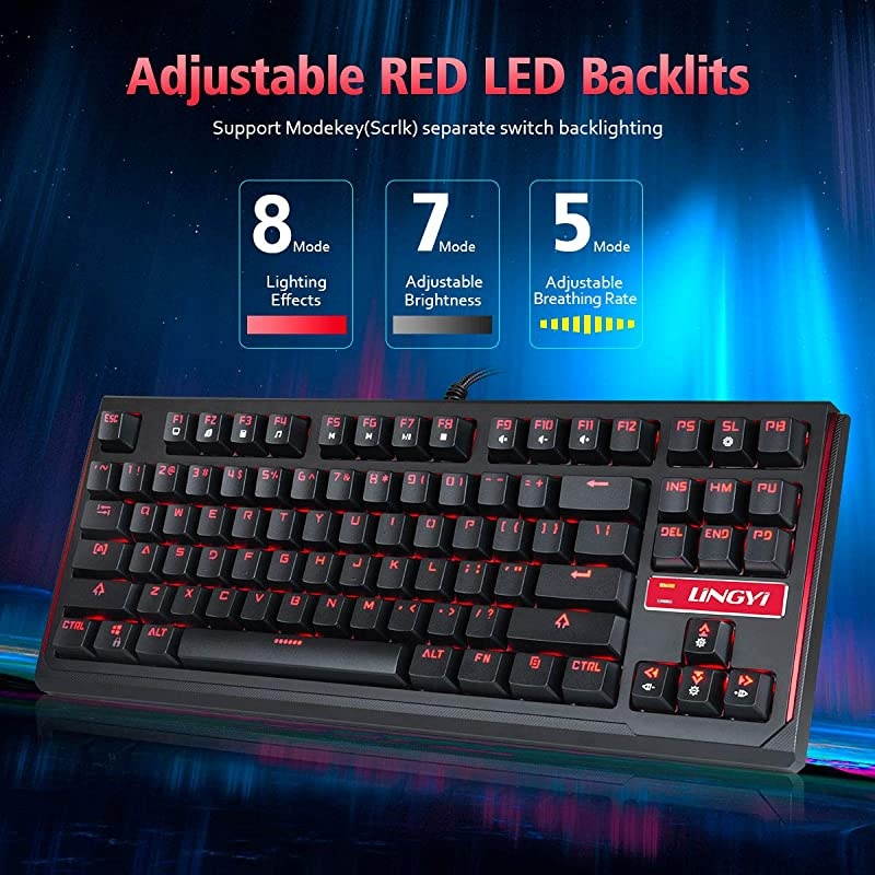 Rainbow Mechanical Keyboard K13 87 Key Anti-ghosting Gaming Keyboard for Office Work and Gaming