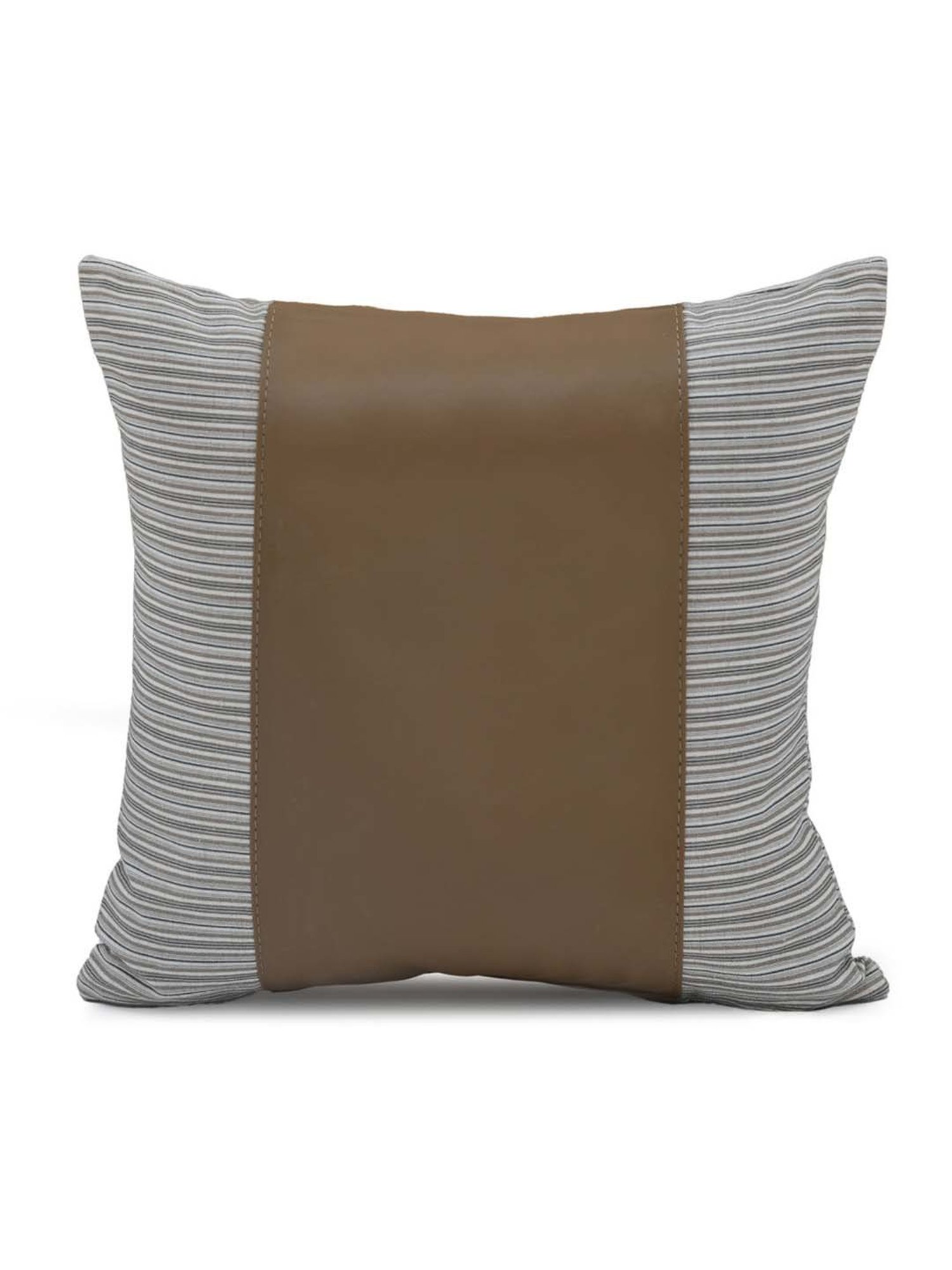 @home Beige Leather Cushion Cover With Zipper