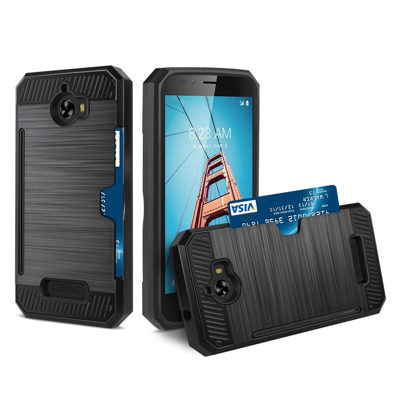 REIKO COOLPAD DEFIANT SLIM ARMOR HYBRID CASE WITH CARD HOLDER IN BLACK