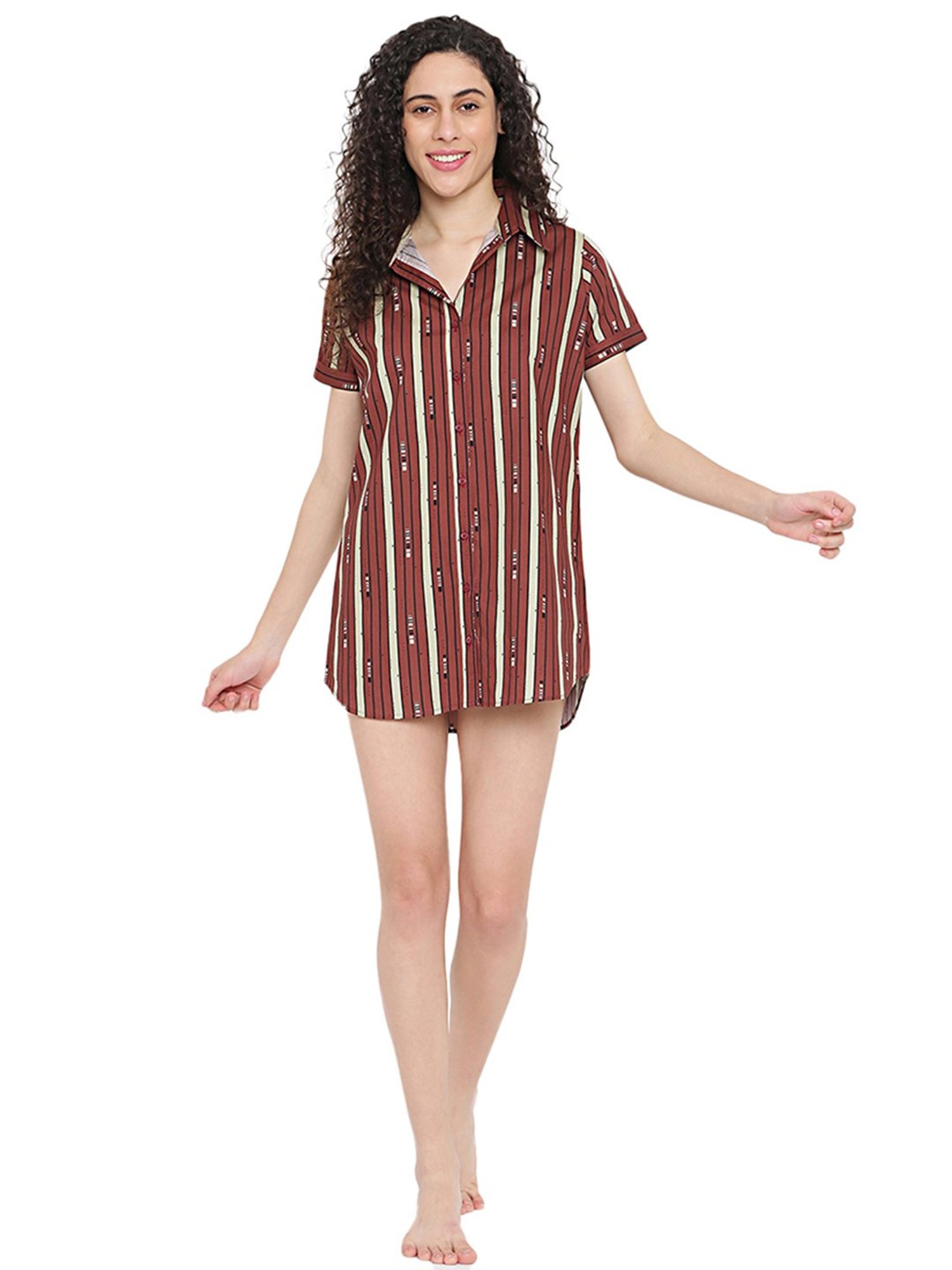 La Intimo Brown Striped Night Shirt