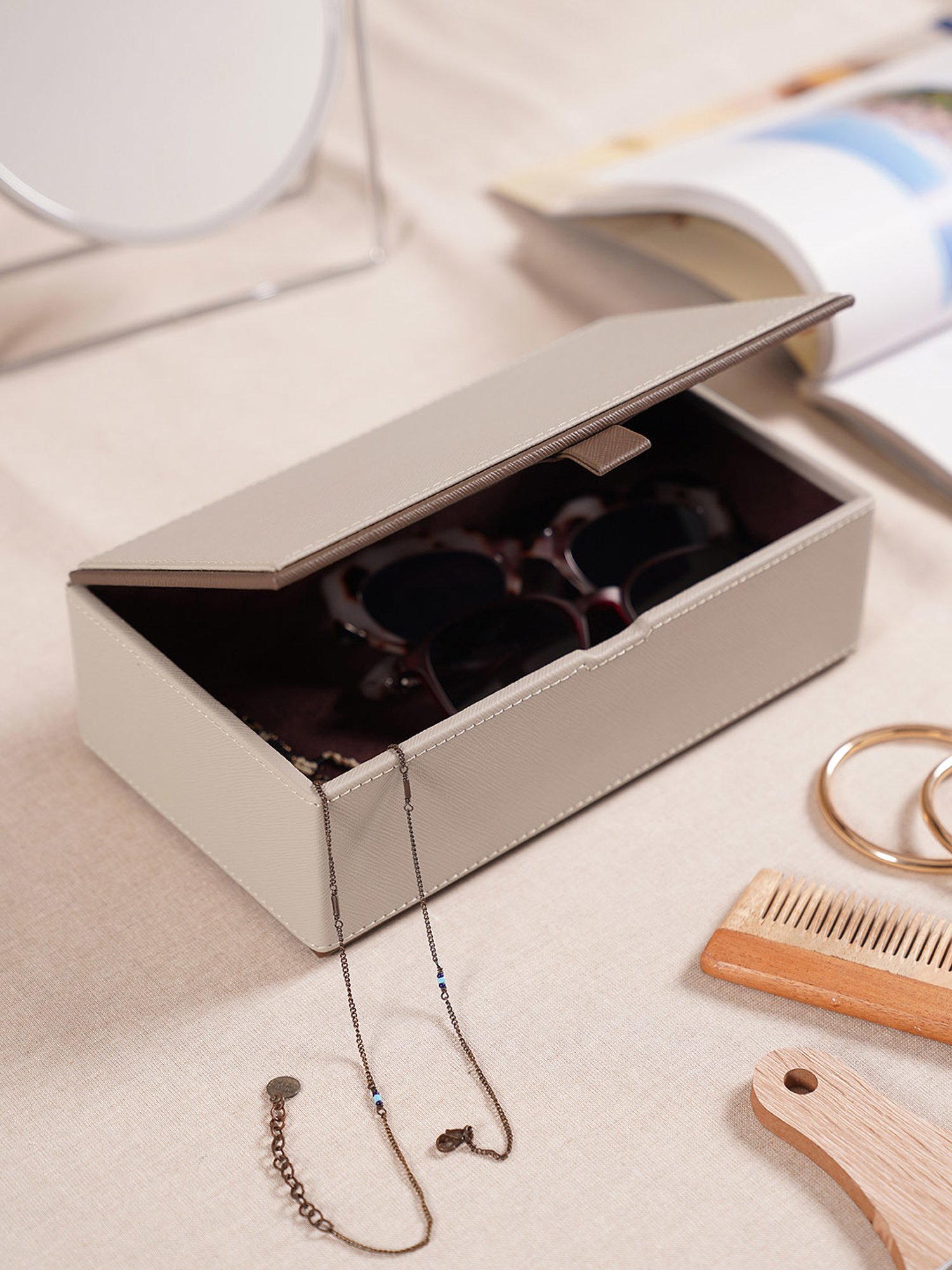 Pure Home and Living Beige Leather Solid Storage Boxes