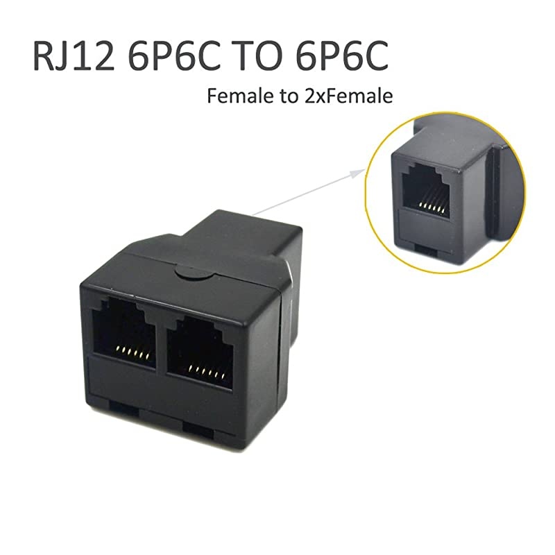 RJ12 6P6C 3Female Telephone Splitter Adapter Cable Black