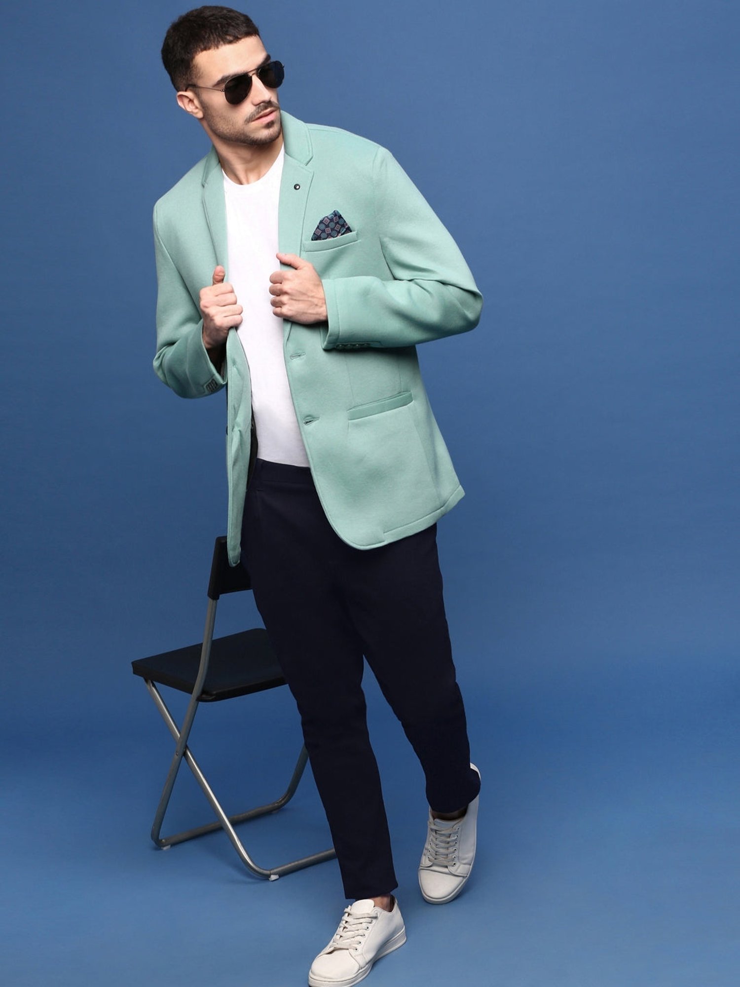 Louis Philippe Light Blue Regular Fit Blazer