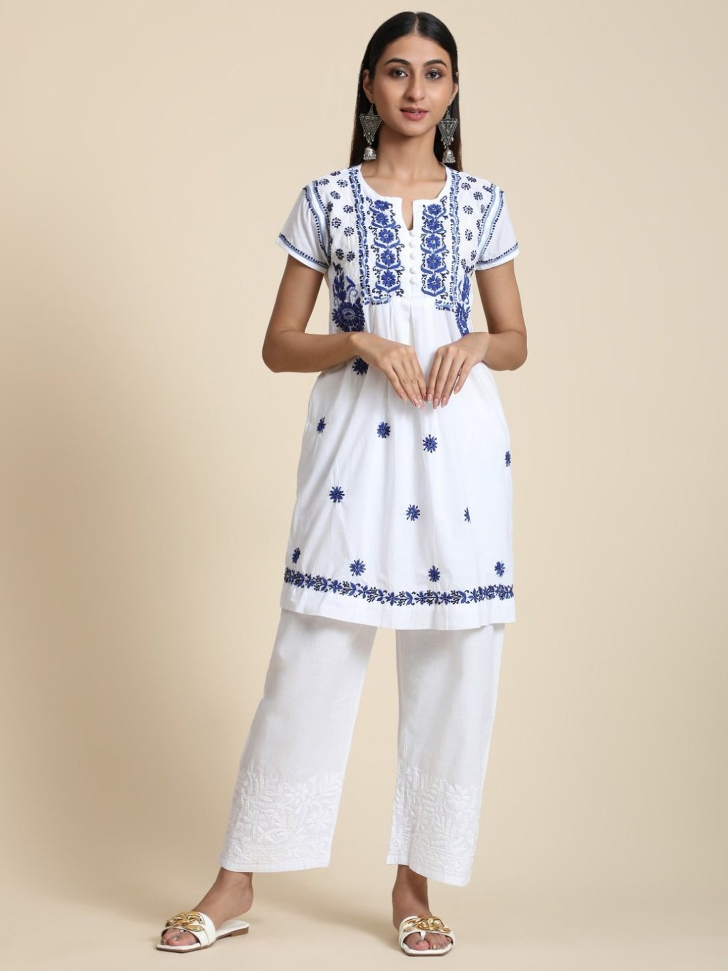 House Of Kari HOK Chikankari White Cotton Pant Trouser