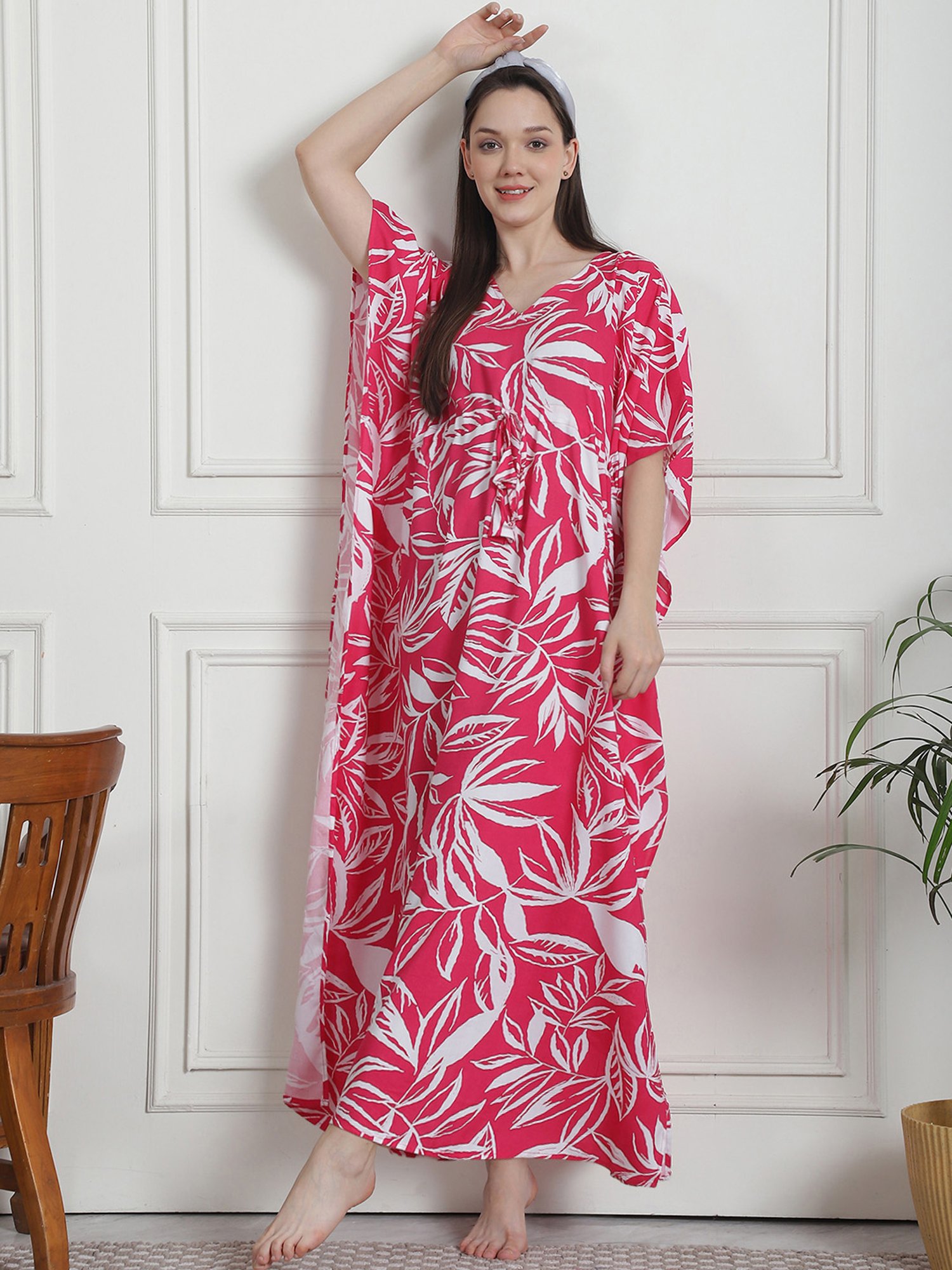 Secret Wish Pink Floral Print Kaftan Nighty