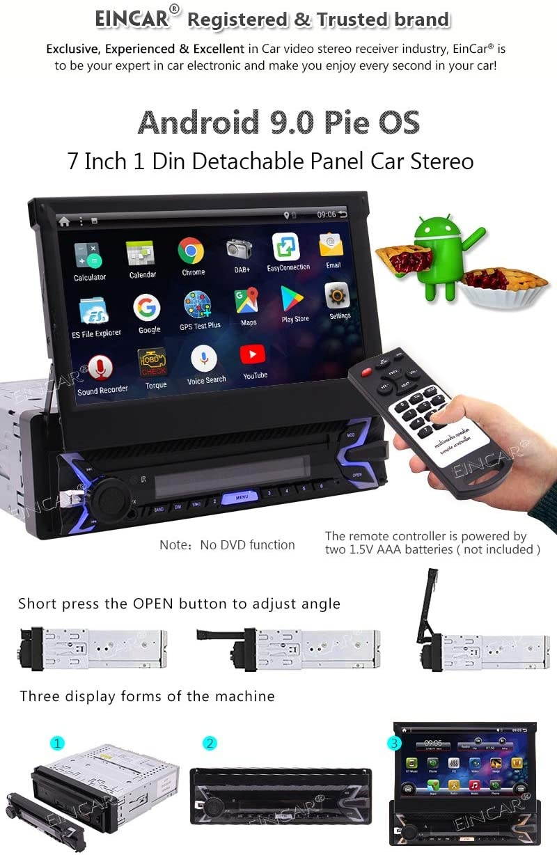 EINCAR Android 9.0 Car Stereo Single Din with GPS Navigation in Dash WiFi Bluetooth 1 Din Headunit Car Auto Video Radio Player Fastboot AUX-in USB SD 7 Inch Capacitive Touch Screen