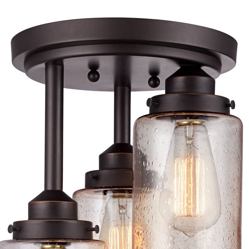 Franklin Iron Works Industrial Farmhouse Ceiling Light Semi Flush Mount Fixture LED Rustic Bronze 9 1/2" Wide 3-Light for Bedroom